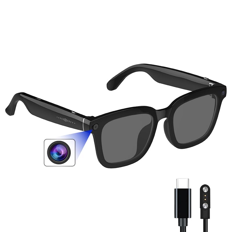 AI Smart Camera Glasses: HD 1080P Video Recording and Photo Taking, Translation, Assistant Conversation, Suitable for Outdoor and Indoor, Cycling, Hiking Travel (Transparent Anti-Blue Light)