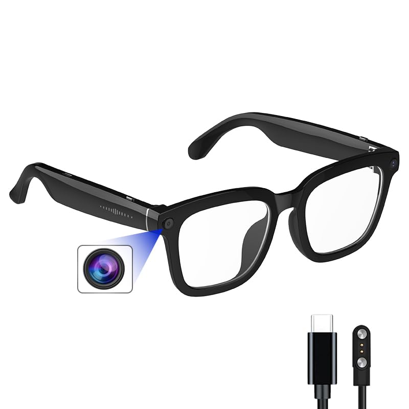AI Smart Camera Glasses: HD 1080P Video Recording and Photo Taking, Translation, Assistant Conversation, Suitable for Outdoor and Indoor, Cycling, Hiking Travel (Transparent Anti-Blue Light)