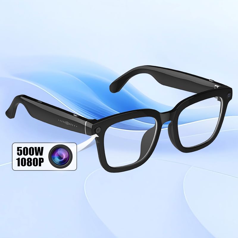 AI Smart Camera Glasses: HD 1080P Video Recording and Photo Taking, Translation, Assistant Conversation, Suitable for Outdoor and Indoor, Cycling, Hiking Travel (Transparent Anti-Blue Light)