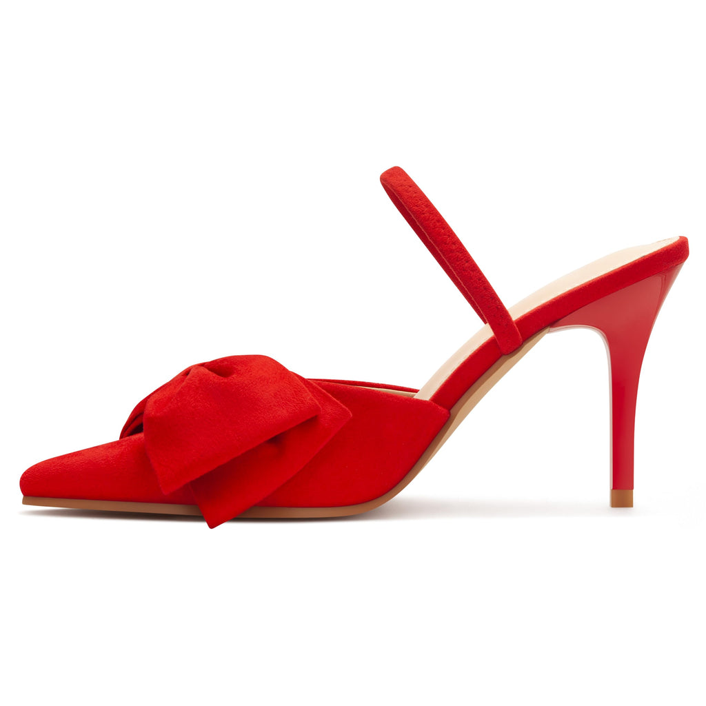 Women's Closed Pointed Toe Slingback Pumps with Big Bow Elastic Strap 3.5 Inch Stiletto Heels Dress Shoes