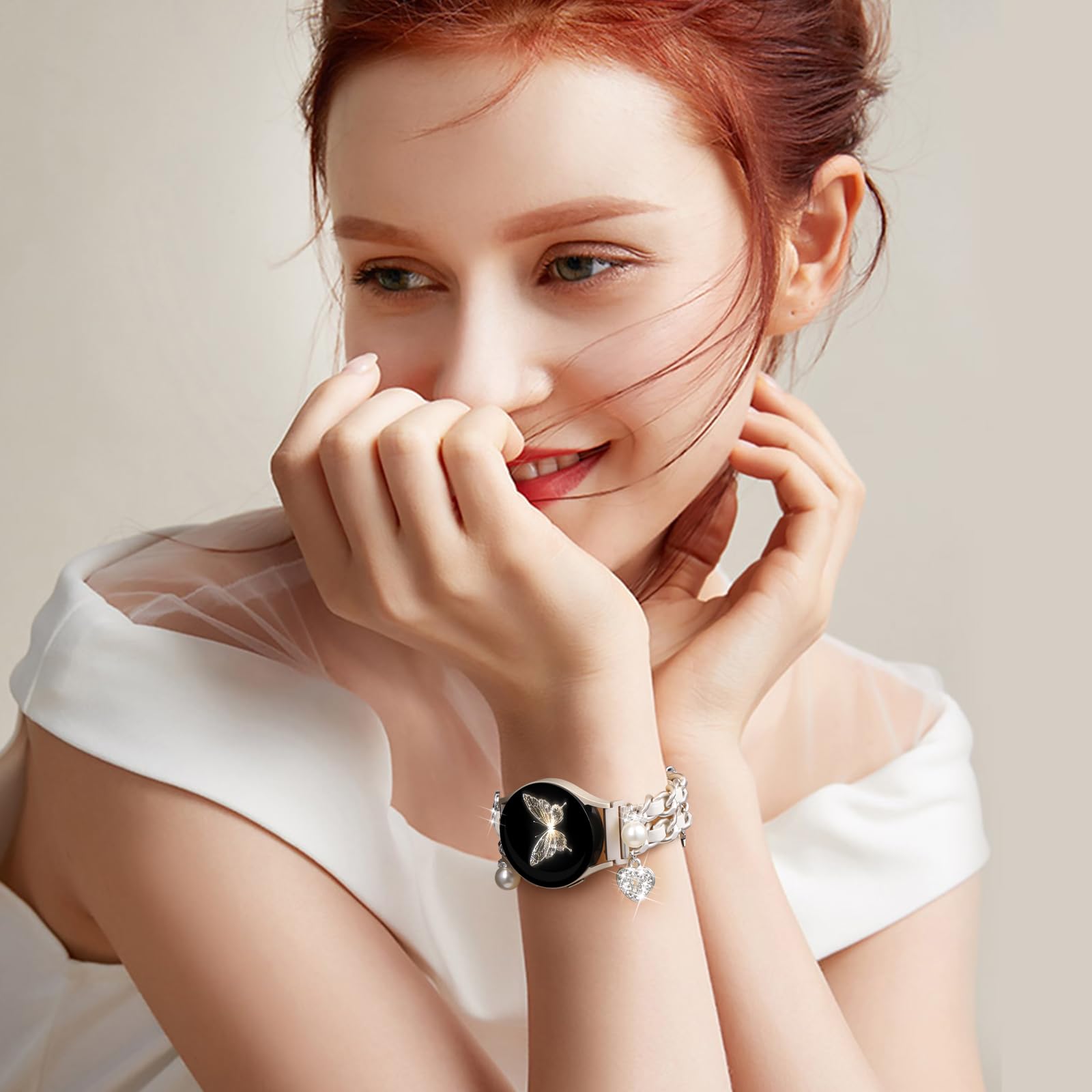 Stylish Metal Band Compatible with Samsung Galaxy Watch 7 Band/FE 6 5 4 40mm 44mm,Galaxy Active 2, 20mm Watch Strap Pretty Chain with Cute Decorative Charms Accessories for Samsung Watch Bands Women