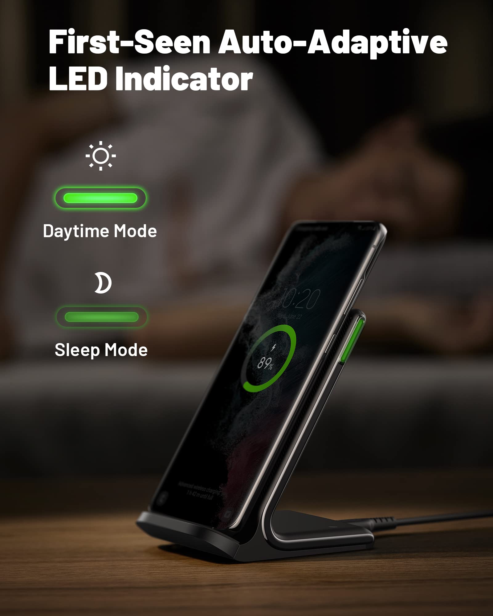 INIU Wireless Charger, 15W Fast Wireless Charging Station with Sleep-Friendly Adaptive Light Compatible with iPhone 17 16 15 14 13 12 Pro Max Samsung Galaxy S25 S24 S23 Note 20 Google etc