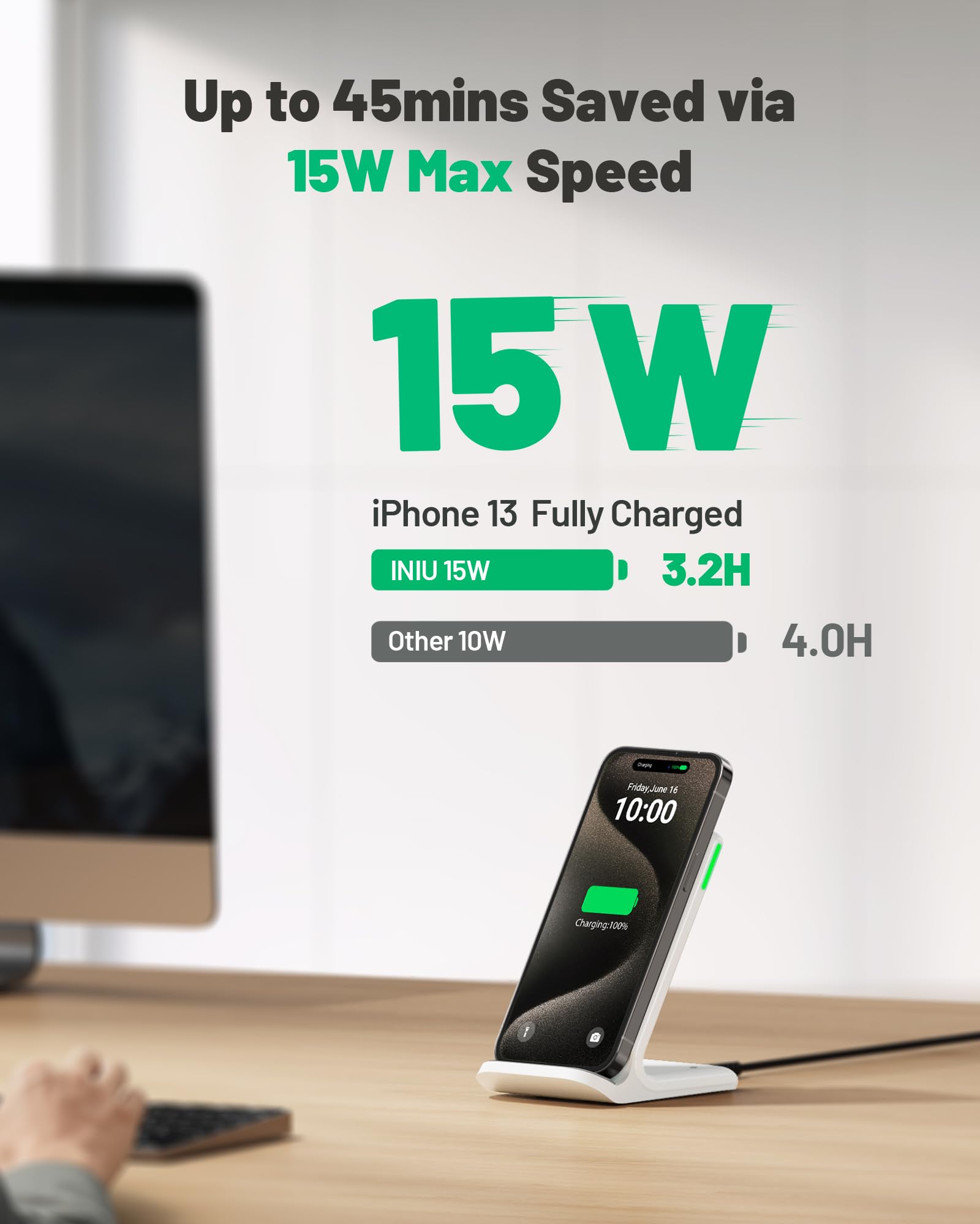 INIU Wireless Charger, 15W Fast Wireless Charging Station with Sleep-Friendly Adaptive Light Compatible with iPhone 17 16 15 14 13 12 Pro Max Samsung Galaxy S25 S24 S23 Note 20 Google etc