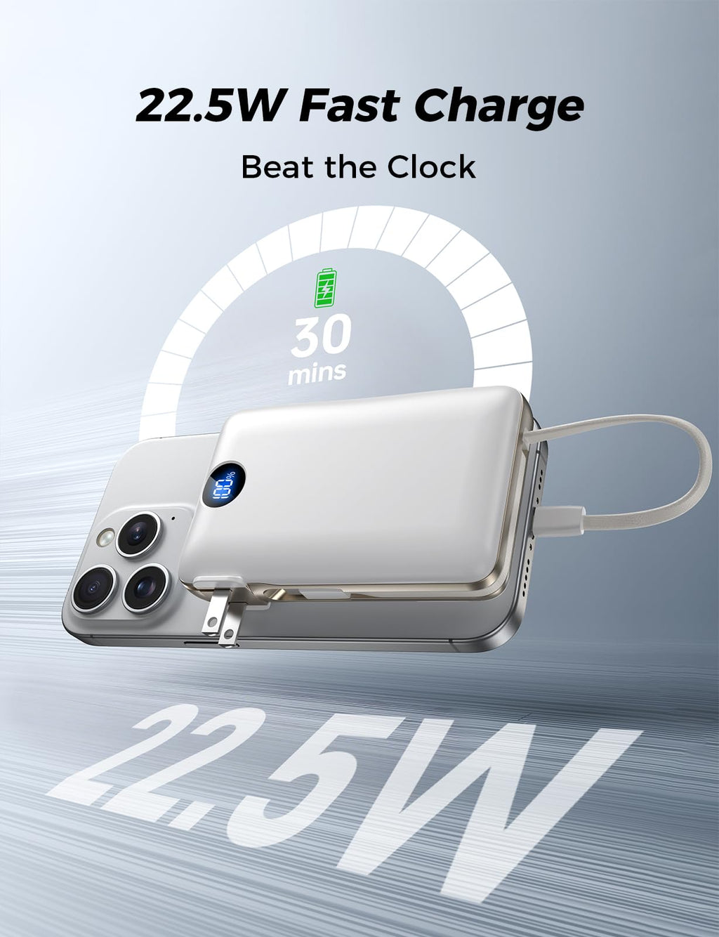 Portable Charger 50000mAh with Built-in Cables and AC Wall Plug, 22.5W Fast Charging Power Bank with LED Display for iPhone 17/16, Samsung, Android Devices, Camping, Road Trips and Travel, Black