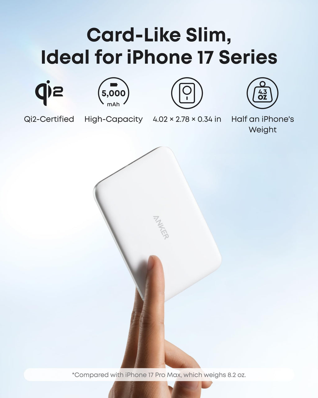 Magnetic Qi2 Power Bank 5000mAh, 15W MagSafe, for iPhone