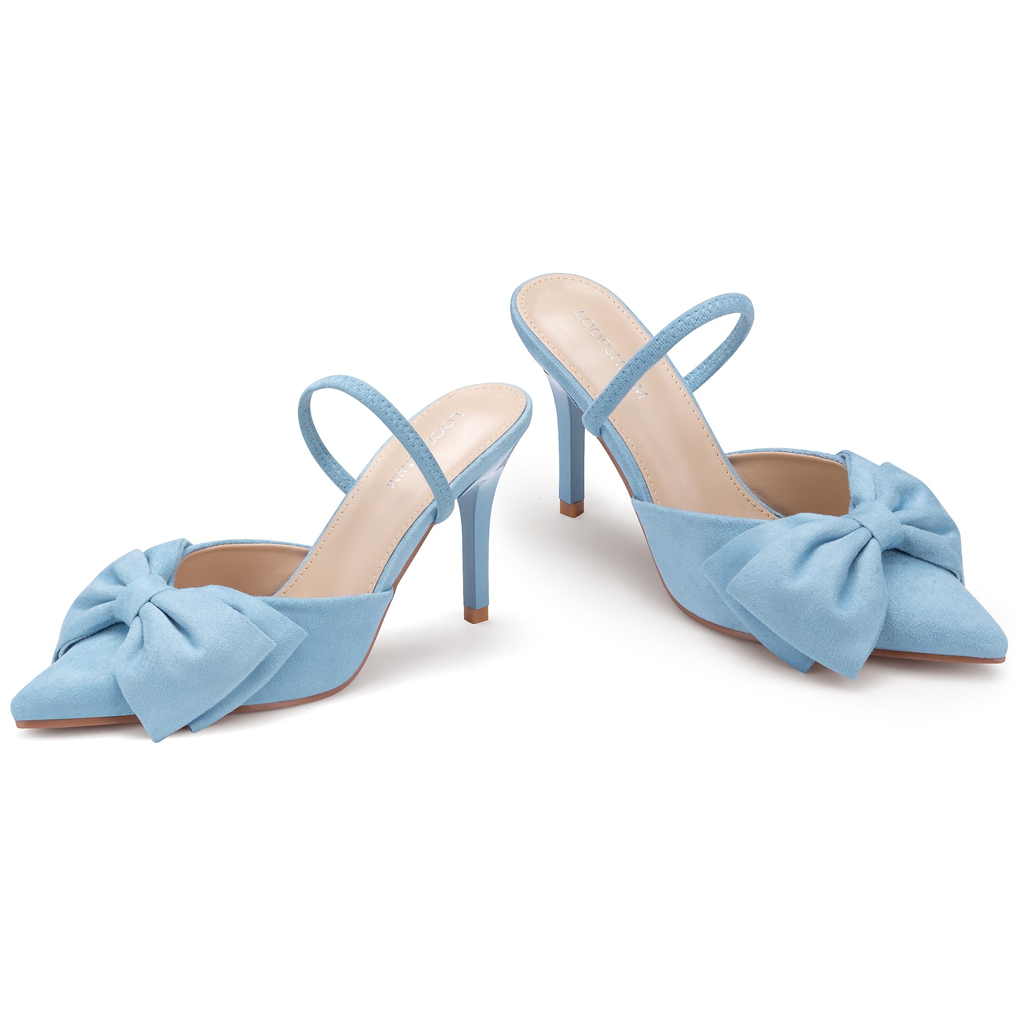 Women's Closed Pointed Toe Slingback Pumps with Big Bow Elastic Strap 3.5 Inch Stiletto Heels Dress Shoes