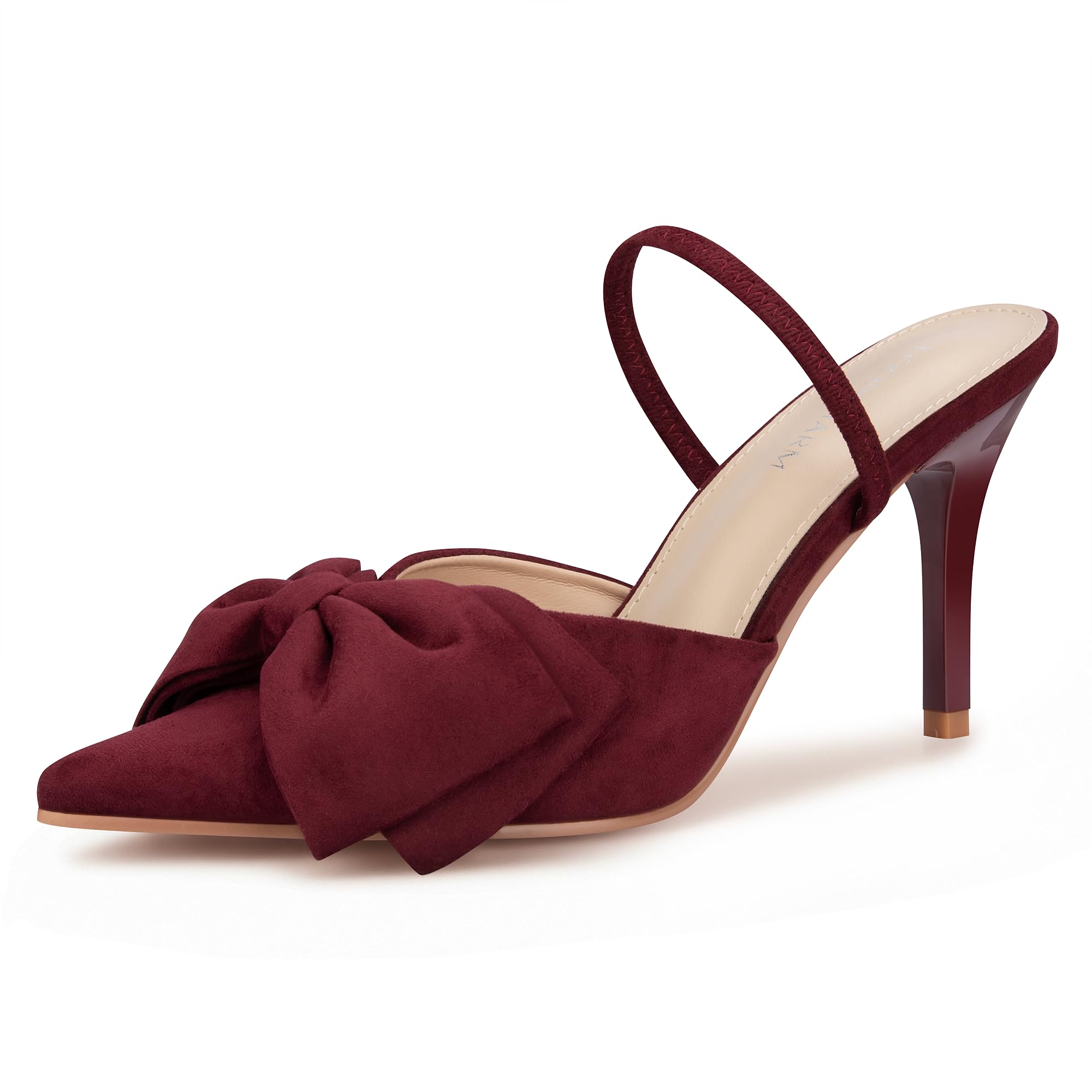 Women's Closed Pointed Toe Slingback Pumps with Big Bow Elastic Strap 3.5 Inch Stiletto Heels Dress Shoes