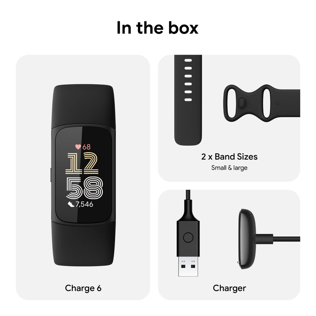 Fitbit Charge 6 Fitness Tracker with Google apps, Heart Rate on Exercise Equipment, 6-Months Premium Membership Included, GPS, Health Tools and More, Gold/Coral, One Size (S & L Bands Included)