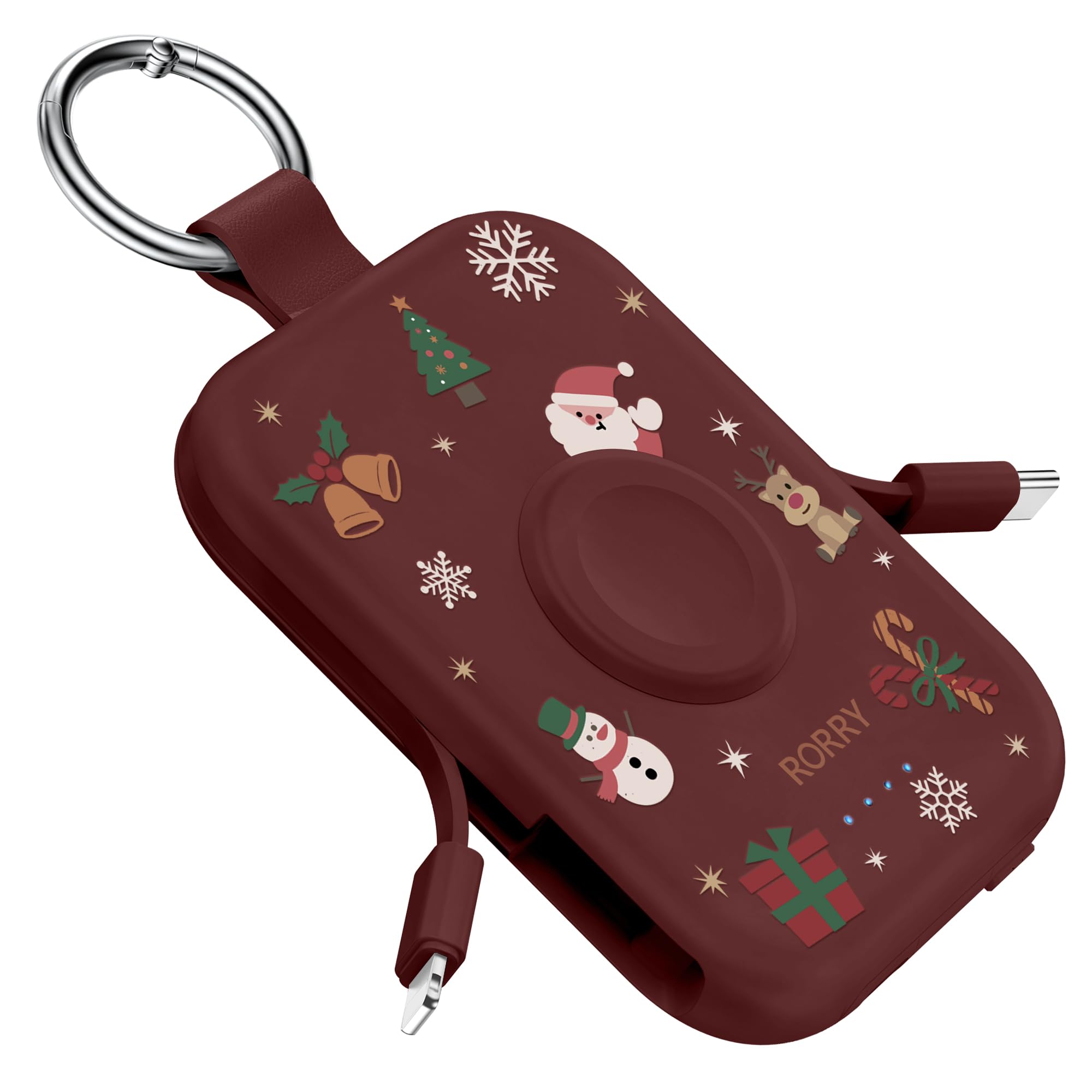 RORRY Portable Charger, 5000mAh Portable Charger Power Bank with Built-in Cables, Travel Keychain Battery Pack for Apple Watch Ultra/11/10/9/8/7/6/SE, iPhone Air/17/16/15/14/13/12, Confetti-Purple