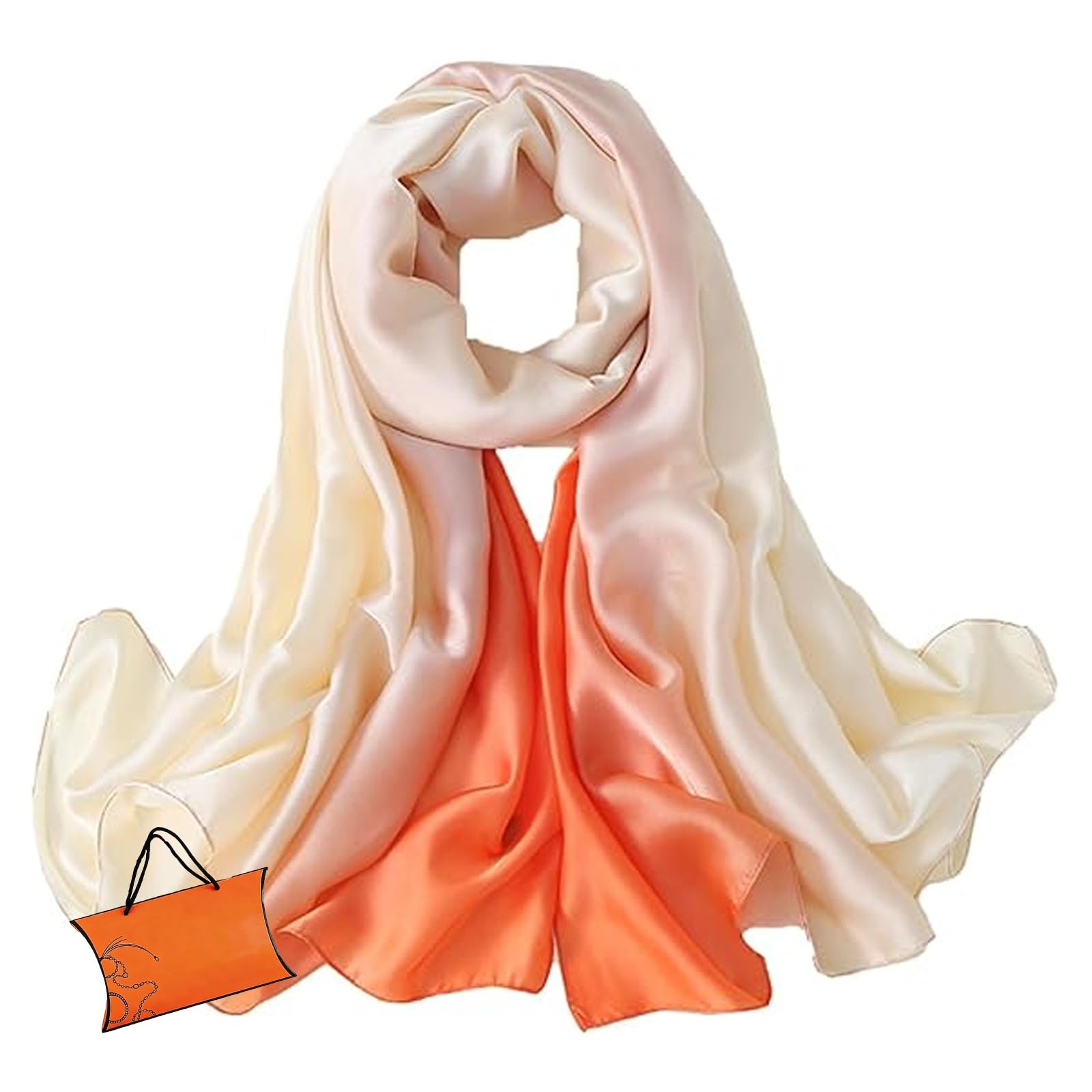 ZMC Long Silk Feeling Scarf 70 * 35", Gradient Scarf Sun-proof Shawl Wrap Headscarf for Women Spring Summer