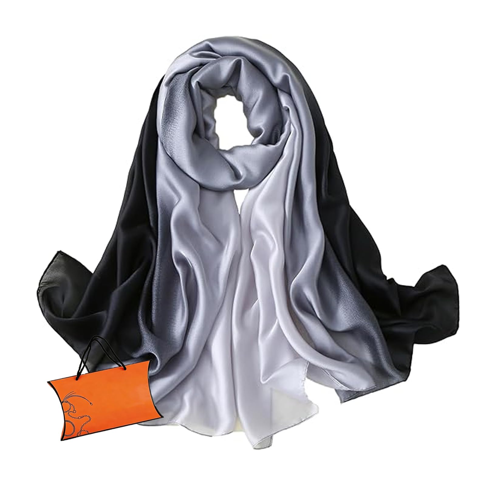 ZMC Long Silk Feeling Scarf 70 * 35", Gradient Scarf Sun-proof Shawl Wrap Headscarf for Women Spring Summer