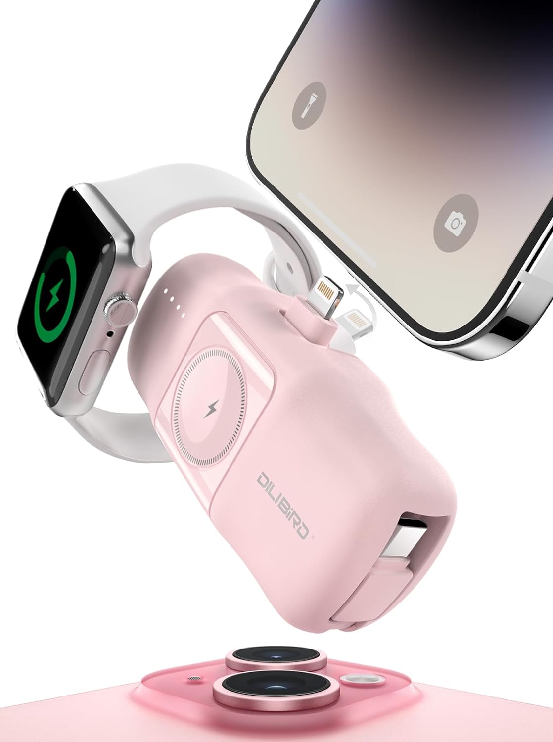 Travel Essentials Small Portable Charger for iPhone 15 pro 5000mAh, Ultra-Compact Charging Battery Compatible with Apple Watch, iPhone 14/14 Pro/Plus/Pro Max,15&13 (Pink)