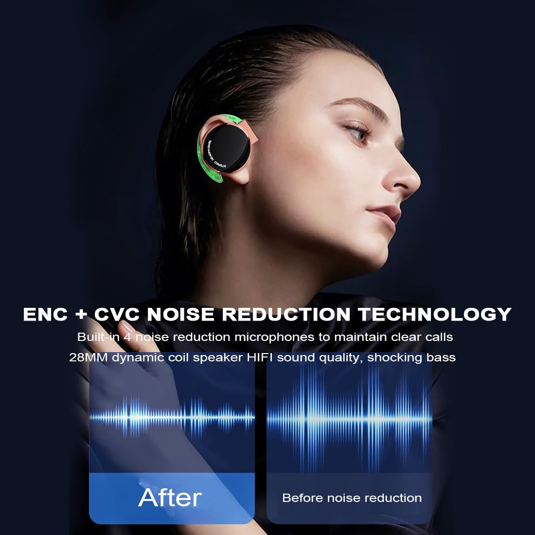 Open Ear Clip Wireless Earbuds Bluetooth Headphones with Earhook Over Ear Earbuds Headset Clip on Earphones Wireless Bluetooth Headphones for Home