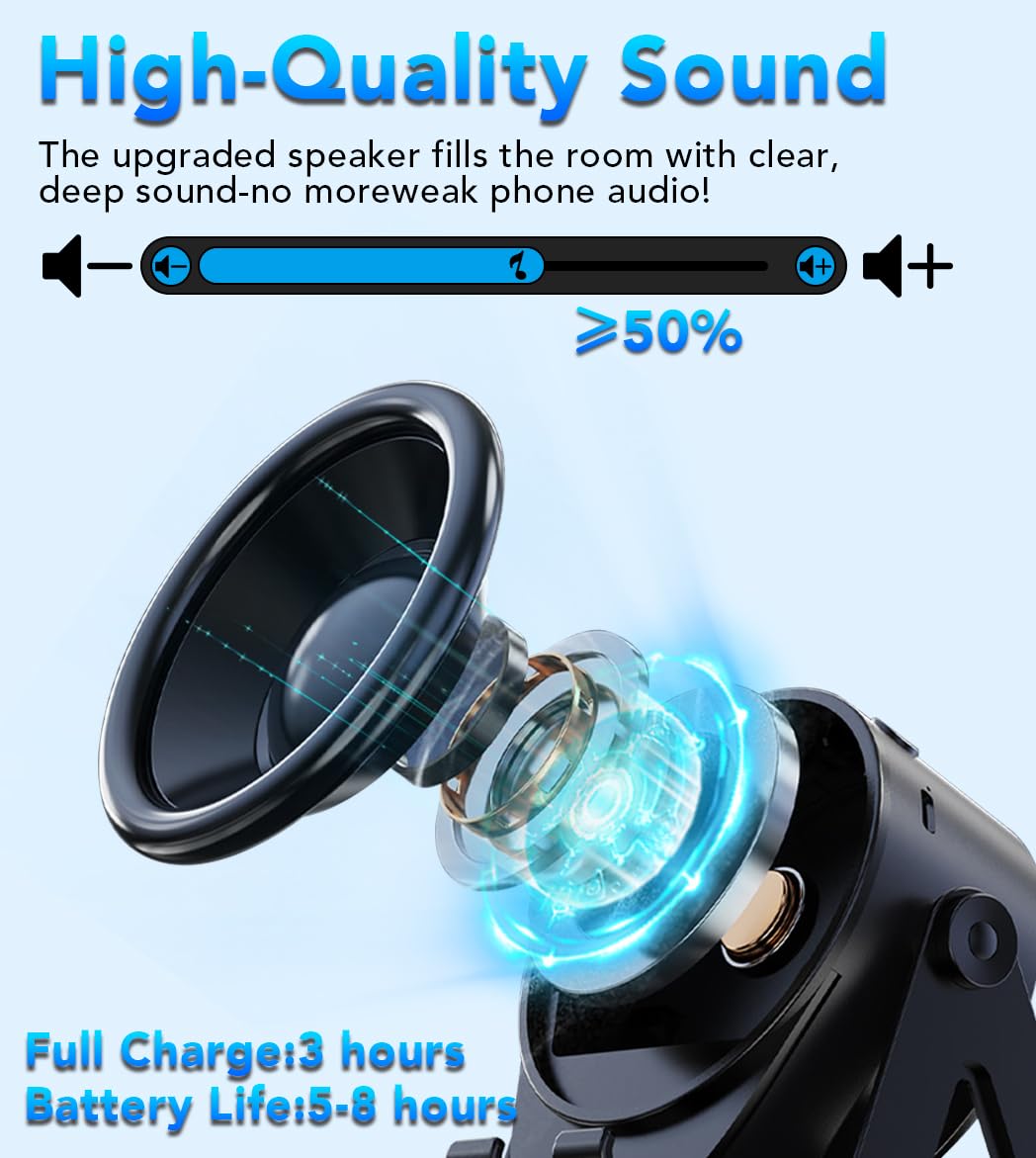 Bluetooth Speaker, 4-in-1 Wireless Induction Speaker & RGB Light Stand Multi-Functional Phone Stand Instant-Connect Stereo Sound, 360° Adjustable Holder for iPhone/Android/iPad/Samsung (Black)