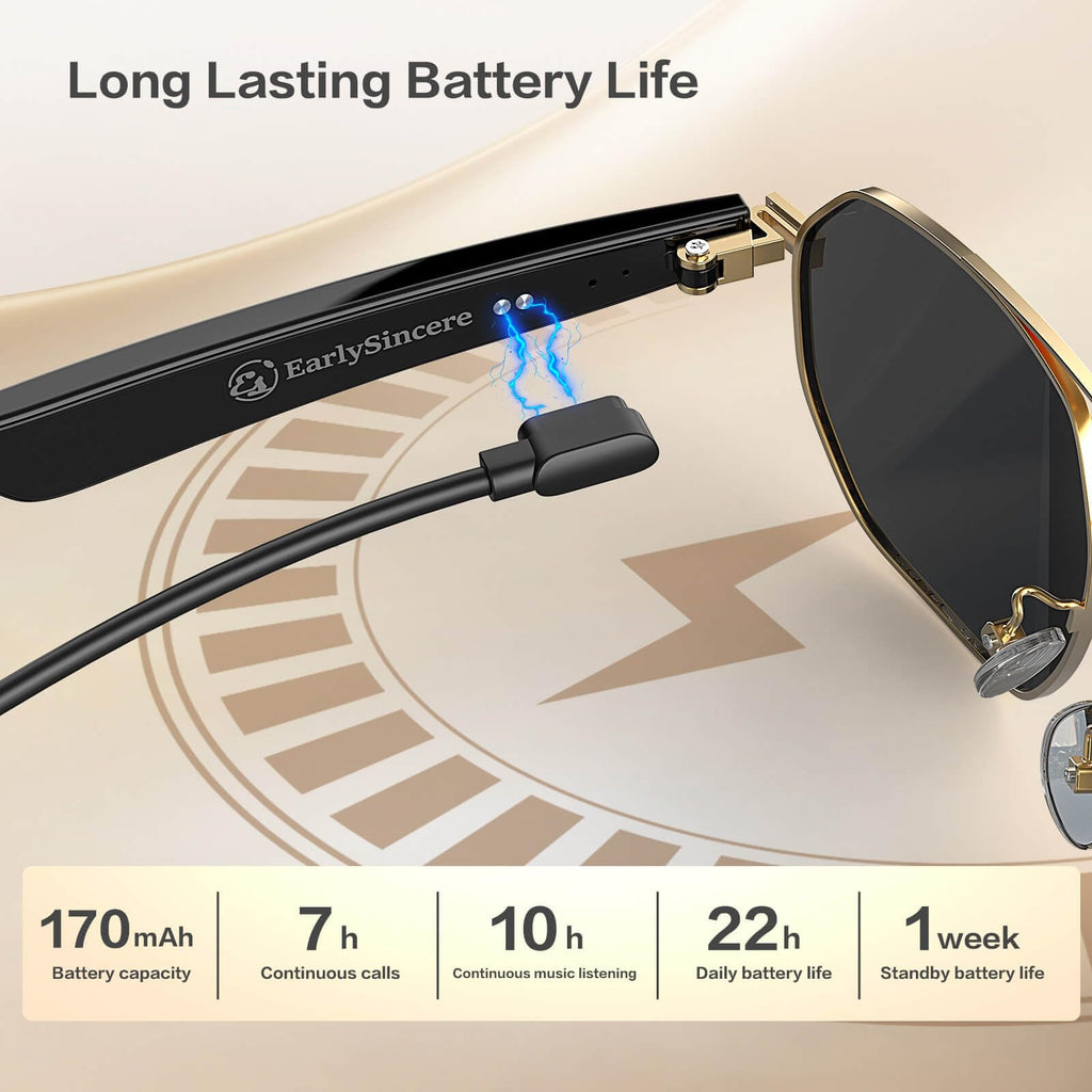 AI Smart Glasses with Chat GPT, AI Translation Glasses with 164 Language, Classic Aviator Sunglasses with Voice Assistant/AI Calling, IP65 Waterproof, Multifunctional Smart Glasses for Men Women