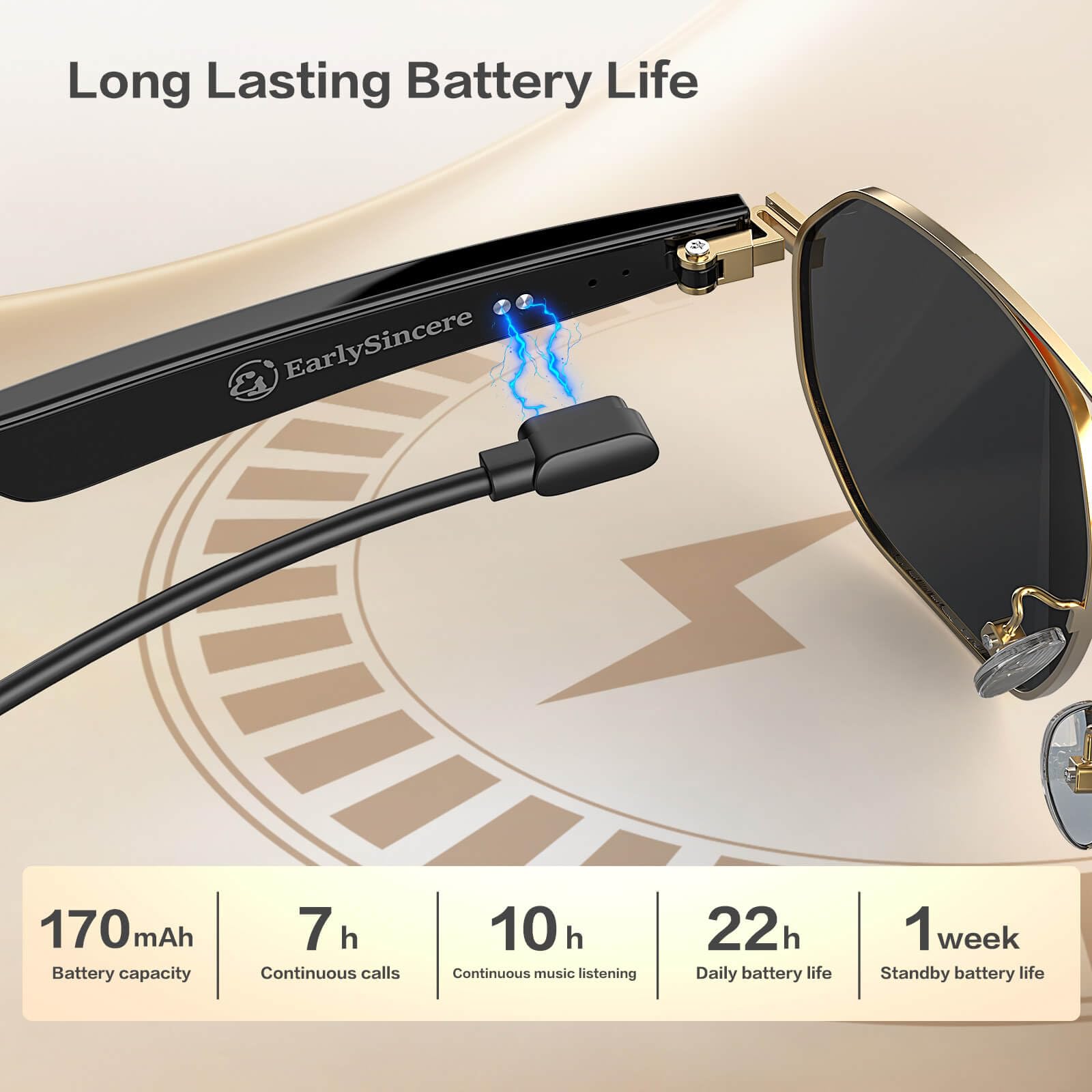 AI Smart Glasses with Chat GPT, AI Translation Glasses with 164 Language, Classic Aviator Sunglasses with Voice Assistant/AI Calling, IP65 Waterproof, Multifunctional Smart Glasses for Men Women