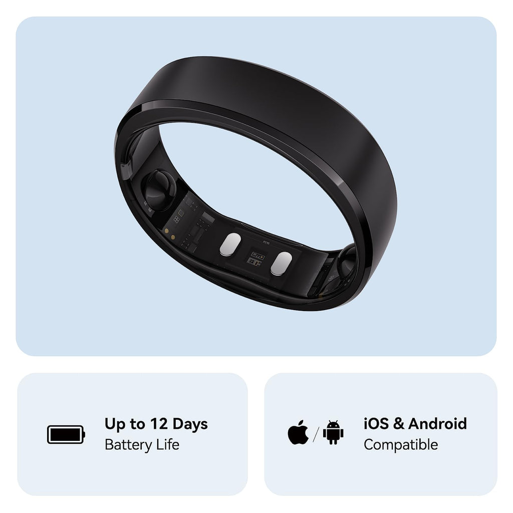 RingConn Gen 2, World’s First Smart Ring with Sleep Apnea Monitoring, No APP Subscription, 12-Day Battery Life, Stress/Heart Rate/Women's Health Tracker, Android & iOS Compatible (Black, Size 10)