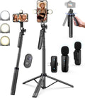 Yeaki Vlogging Kit for iPhone/Android, 71" Selfie Stick Tripod for iPhone with Light, Wireless Remote & Microphone, Adjustable Phone Tripod for TikTok/YouTube Starter Content Creator Essentials Kit