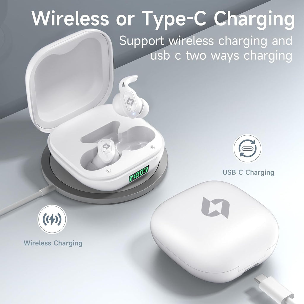 Wireless Headphones Bluetooth Earbuds with Wireless Charging Case 32H Playback LED Display in Ear Earphones Waterproof Ear buds Built in Mic Stereo Bass for iPhone Samsung Android Sport Workout Gym TV
