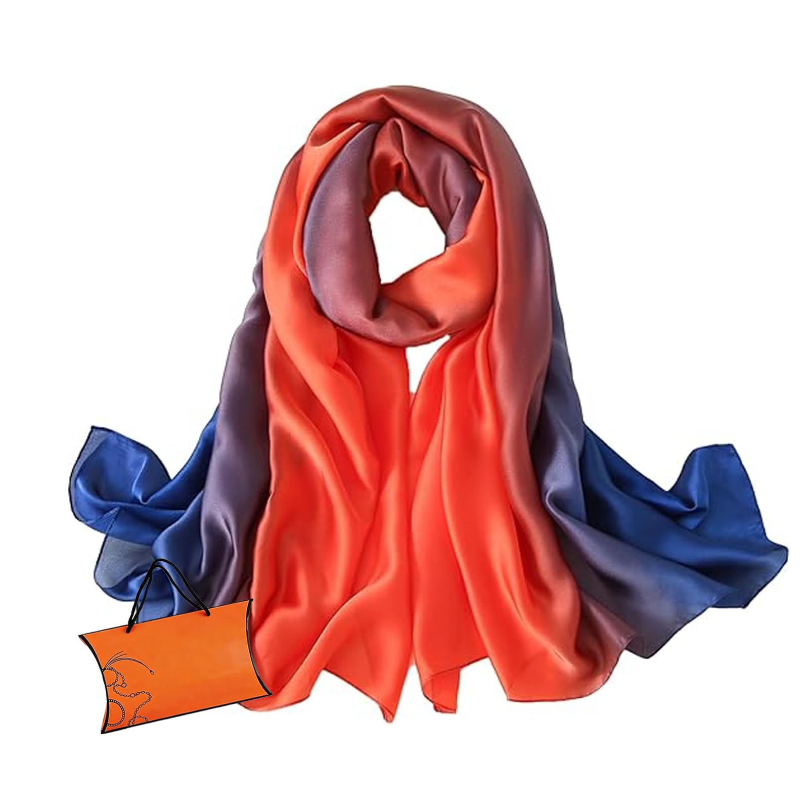ZMC Long Silk Feeling Scarf 70 * 35", Gradient Scarf Sun-proof Shawl Wrap Headscarf for Women Spring Summer