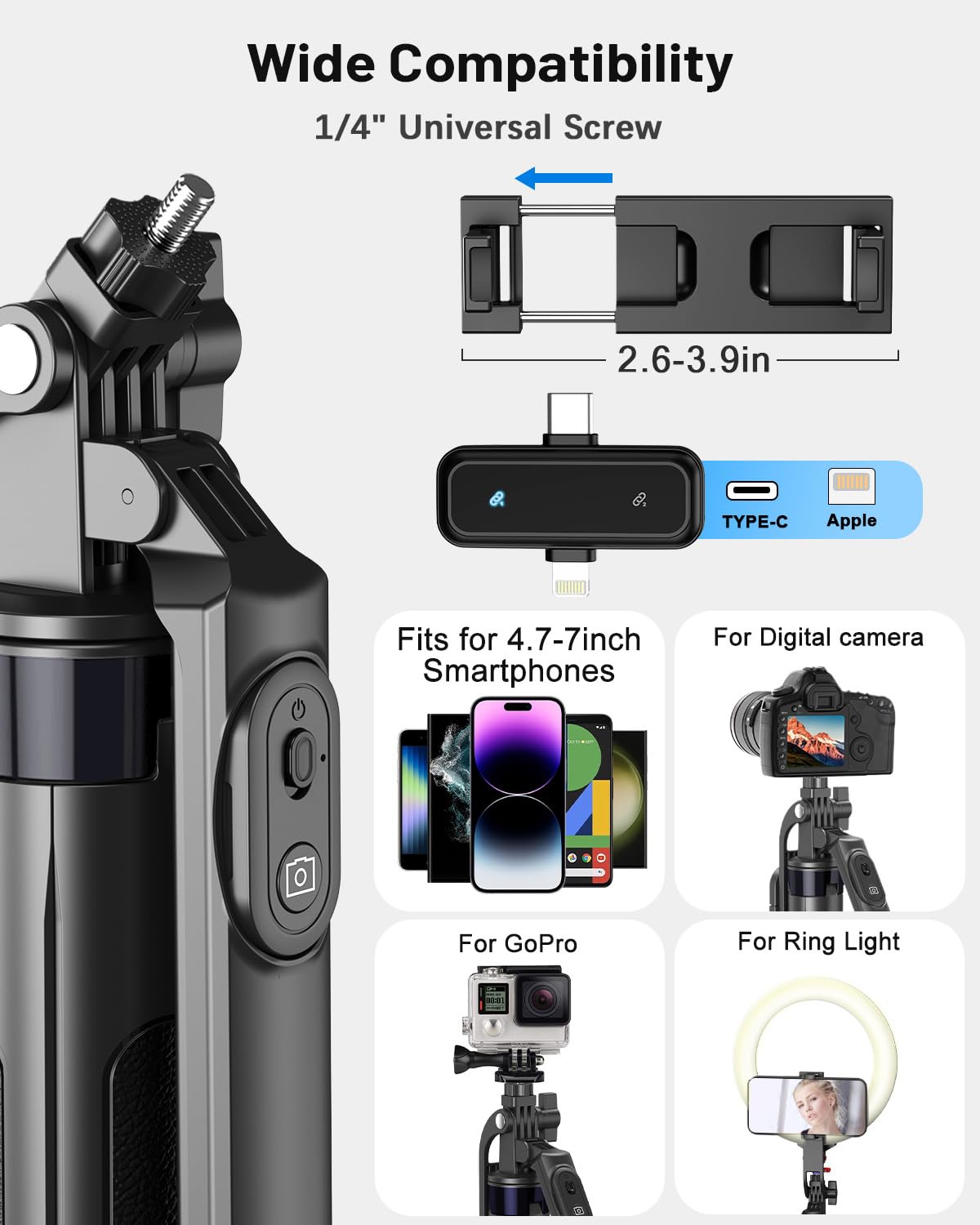 Yeaki Vlogging Kit for iPhone/Android, 71" Selfie Stick Tripod for iPhone with Light, Wireless Remote & Microphone, Adjustable Phone Tripod for TikTok/YouTube Starter Content Creator Essentials Kit