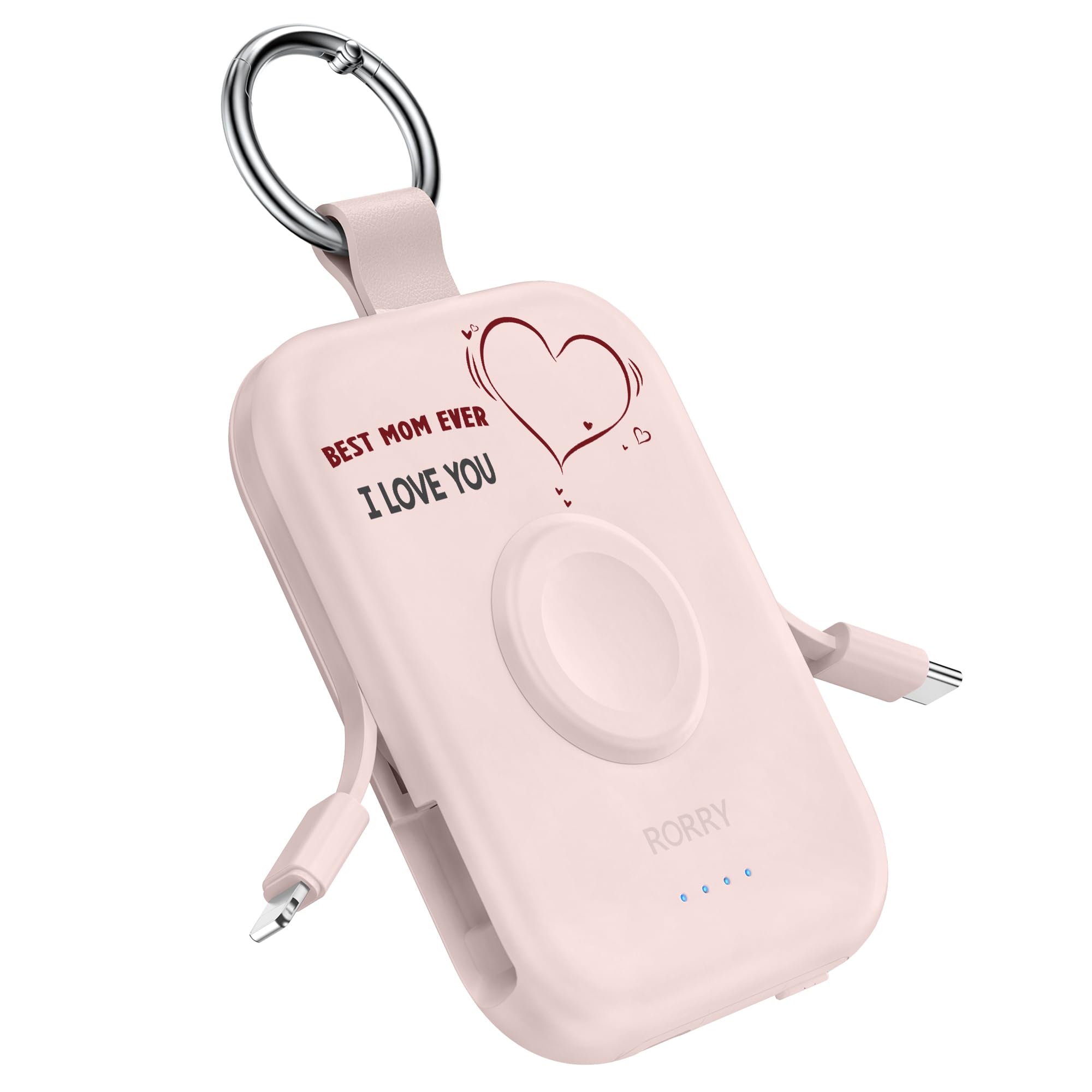 RORRY Portable Charger, 5000mAh Portable Charger Power Bank with Built-in Cables, Travel Keychain Battery Pack for Apple Watch Ultra/11/10/9/8/7/6/SE, iPhone Air/17/16/15/14/13/12, Confetti-Purple