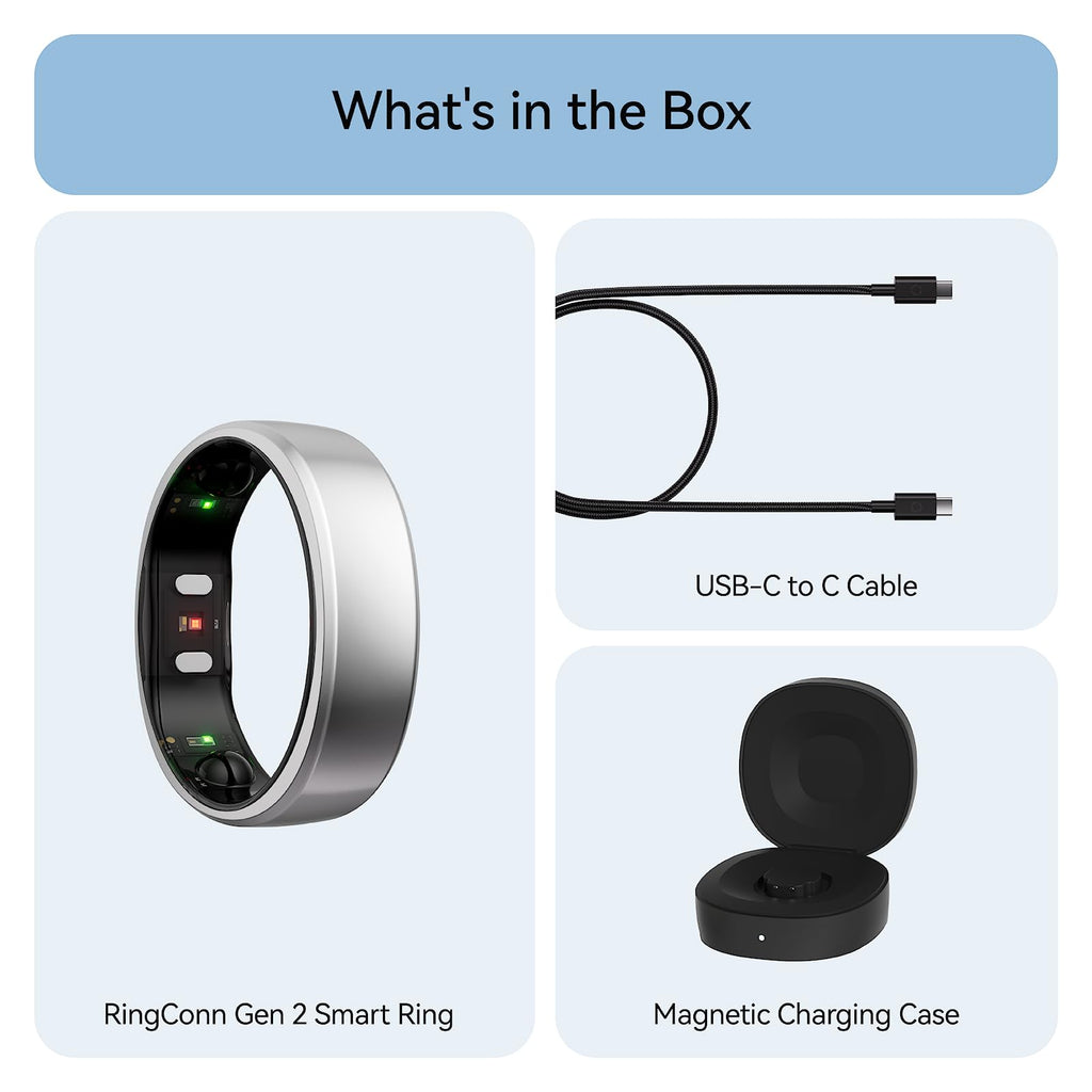 RingConn Gen 2, World’s First Smart Ring with Sleep Apnea Monitoring, No APP Subscription, 12-Day Battery Life, Stress/Heart Rate/Women's Health Tracker, Android & iOS Compatible (Black, Size 10)