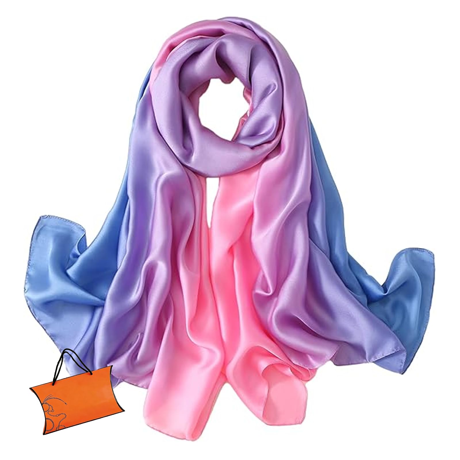 ZMC Long Silk Feeling Scarf 70 * 35", Gradient Scarf Sun-proof Shawl Wrap Headscarf for Women Spring Summer