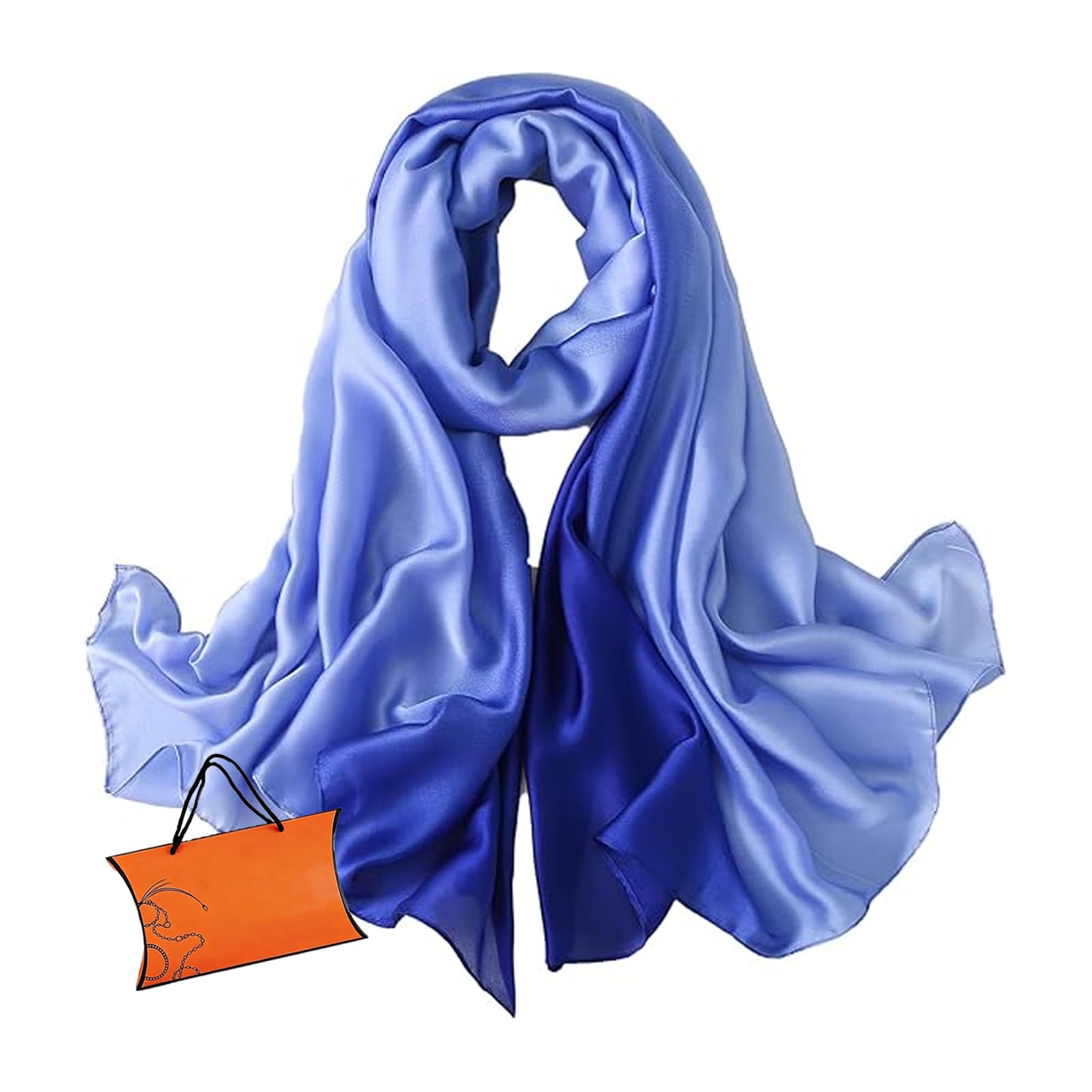 ZMC Long Silk Feeling Scarf 70 * 35", Gradient Scarf Sun-proof Shawl Wrap Headscarf for Women Spring Summer