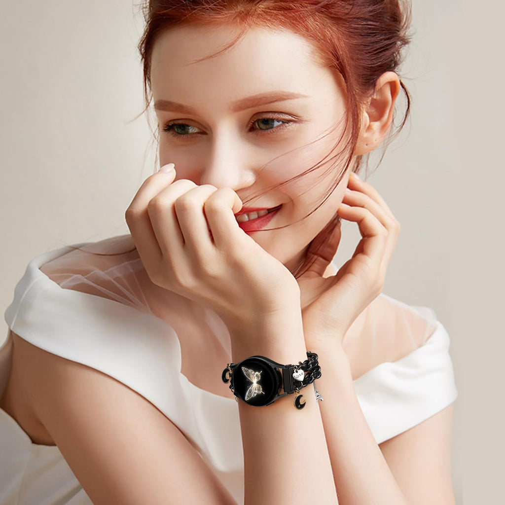 Stylish Metal Band Compatible with Samsung Galaxy Watch 7 Band/FE 6 5 4 40mm 44mm,Galaxy Active 2, 20mm Watch Strap Pretty Chain with Cute Decorative Charms Accessories for Samsung Watch Bands Women