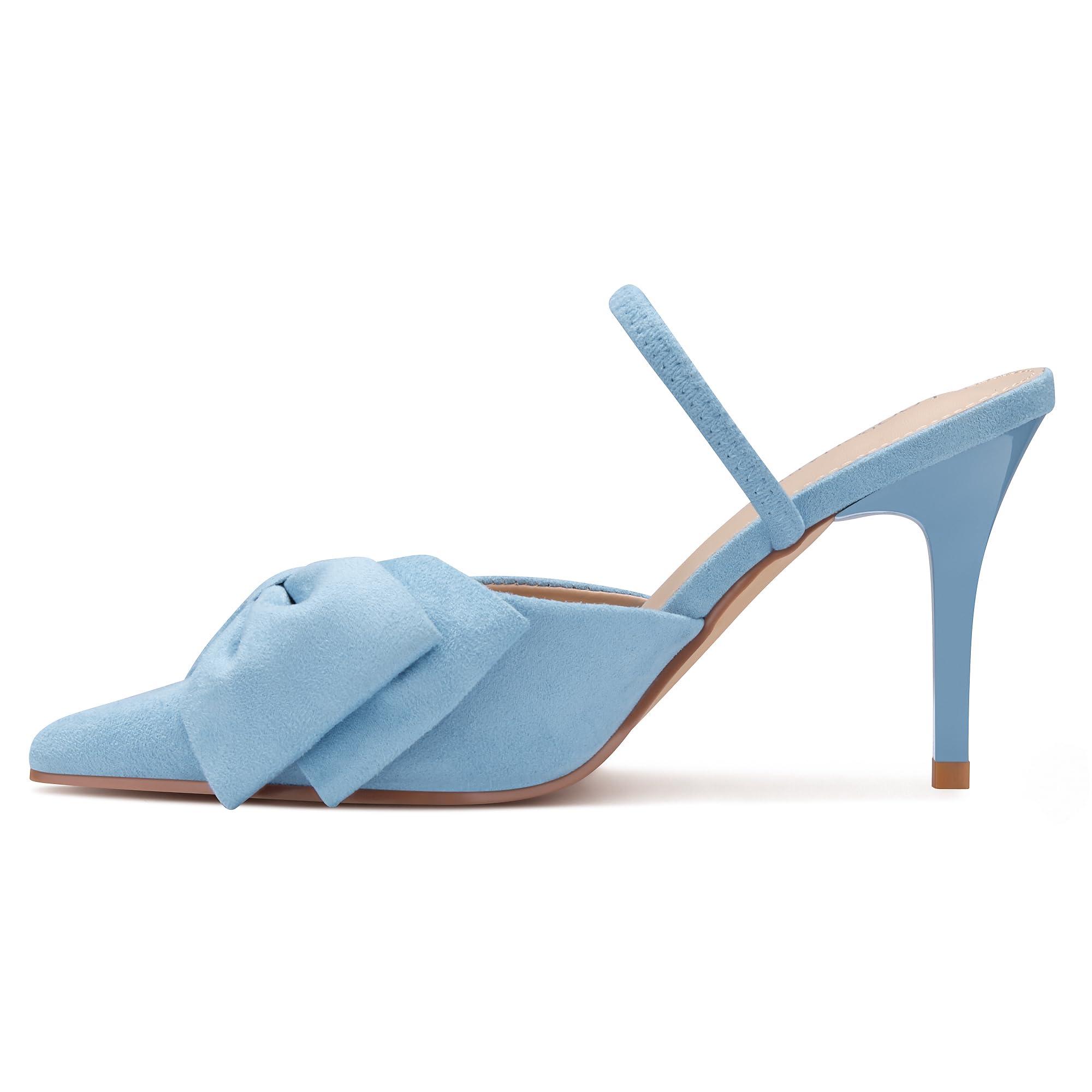 Women's Closed Pointed Toe Slingback Pumps with Big Bow Elastic Strap 3.5 Inch Stiletto Heels Dress Shoes