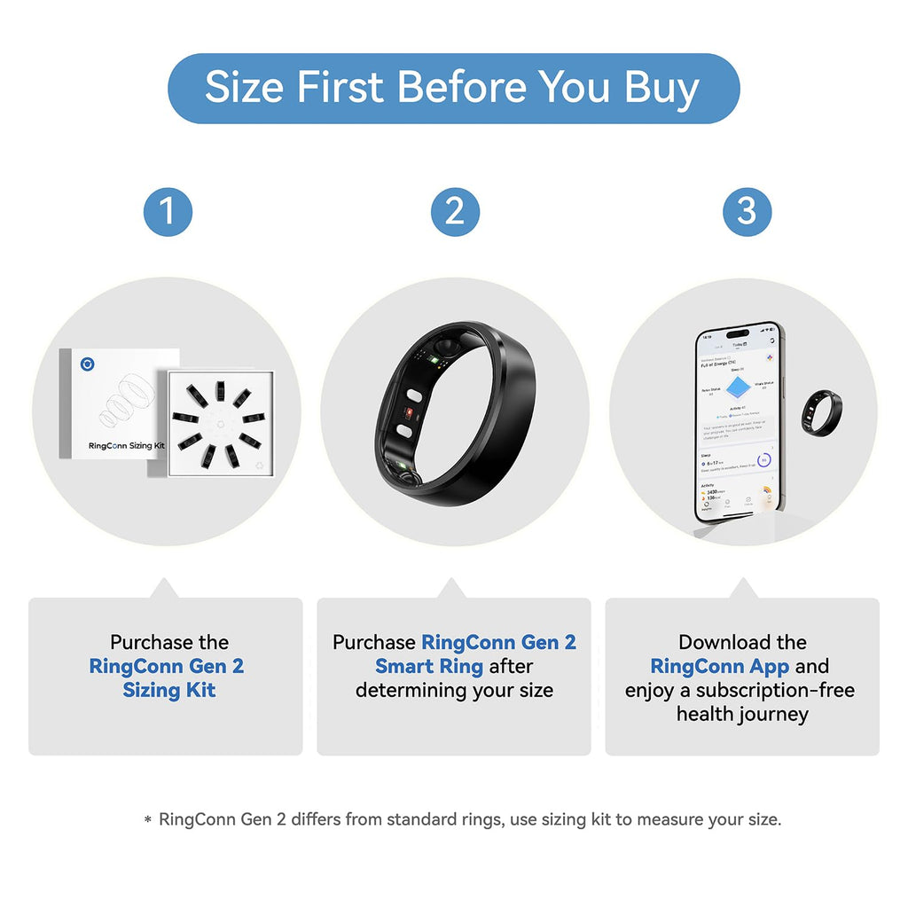 RingConn Gen 2, World’s First Smart Ring with Sleep Apnea Monitoring, No APP Subscription, 12-Day Battery Life, Stress/Heart Rate/Women's Health Tracker, Android & iOS Compatible (Black, Size 10)