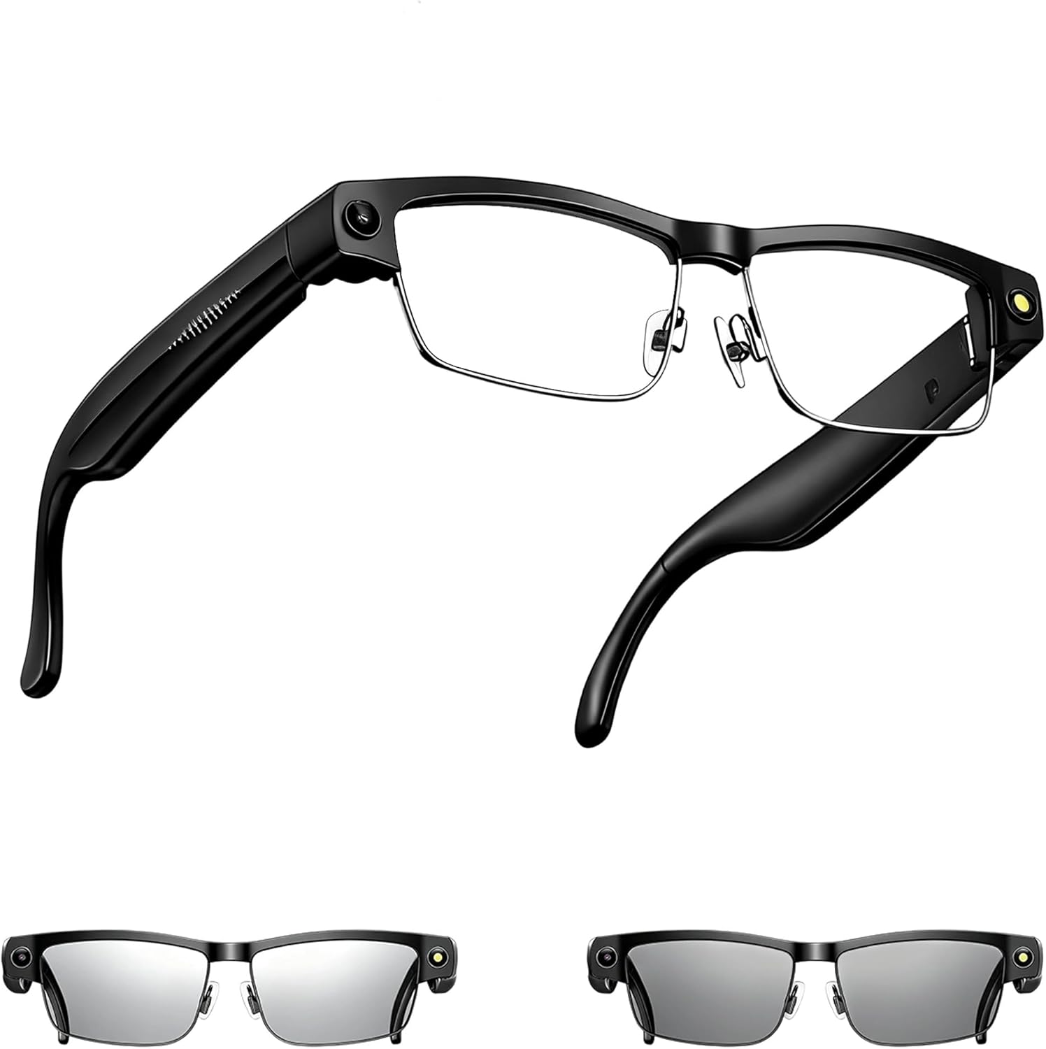 MSCGLYXGS AI Smart Glasses with Camera, 8MP HD Video Recording, Real-Time Translation, Voice Assistant, Open-Ear Audio, Metal Frame, Auto Color-Changing Lenses for Travel & Vlogging