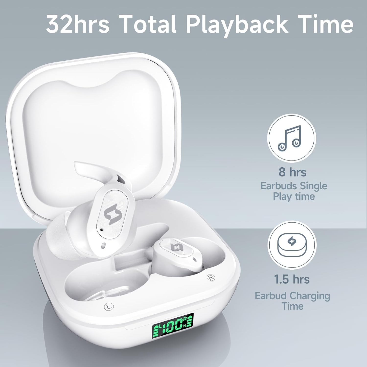 Wireless Headphones Bluetooth Earbuds with Wireless Charging Case 32H Playback LED Display in Ear Earphones Waterproof Ear buds Built in Mic Stereo Bass for iPhone Samsung Android Sport Workout Gym TV