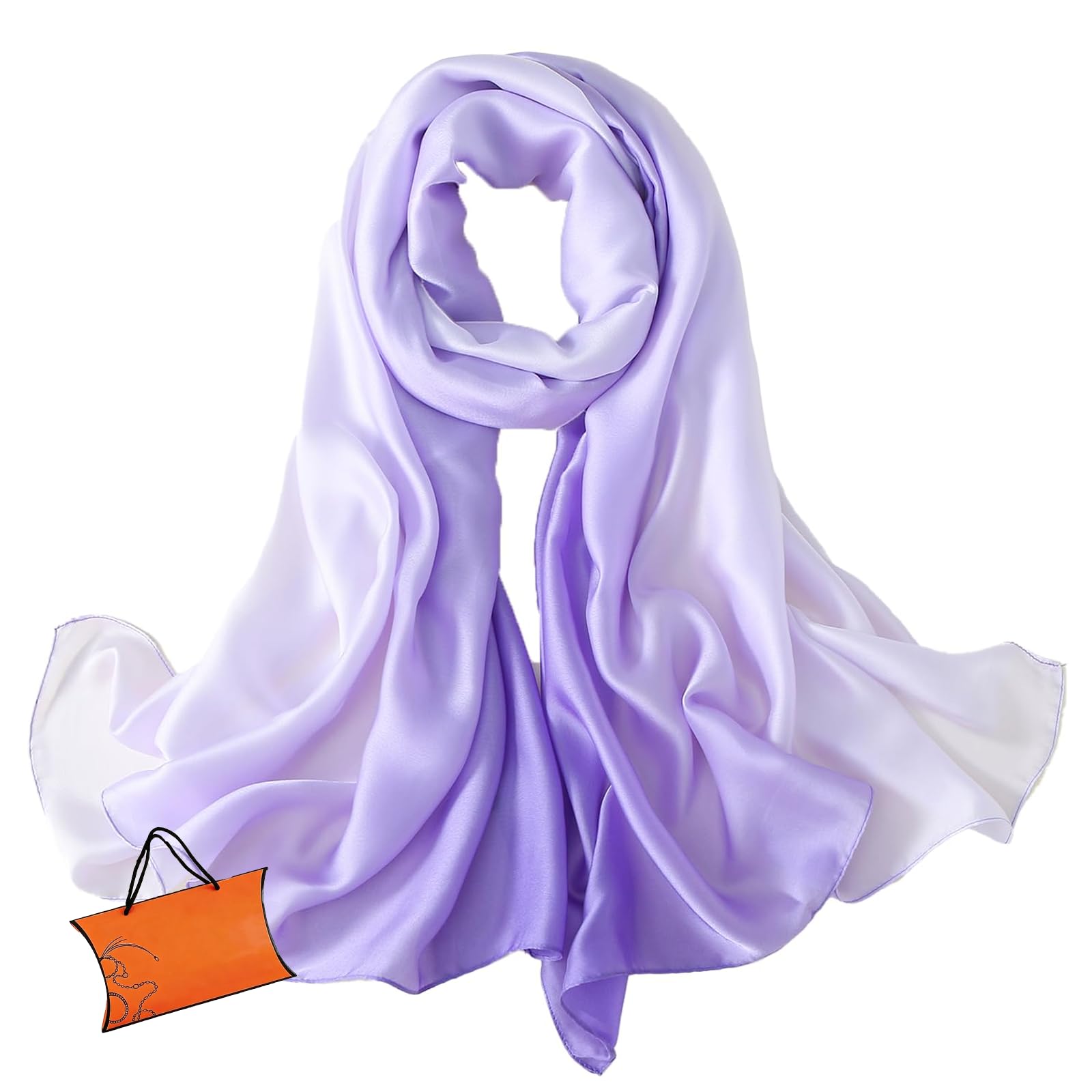 ZMC Long Silk Feeling Scarf 70 * 35", Gradient Scarf Sun-proof Shawl Wrap Headscarf for Women Spring Summer