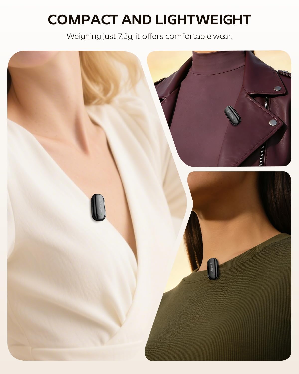 PQRQP Wireless Lavalier Microphone for iPhone/iPad/Android, 164ft Transmission, Mini Microphone with AI Noise Cancellation & Hi-Fi Sound, 24H Charging Case, Mic Ideal for Video Recording, Preamps