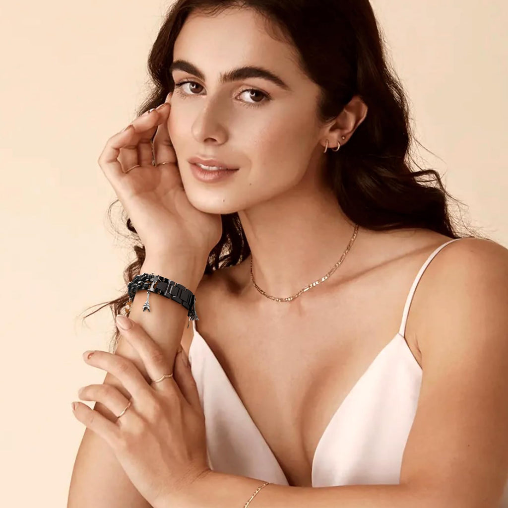 Stylish Metal Band Compatible with Samsung Galaxy Watch 7 Band/FE 6 5 4 40mm 44mm,Galaxy Active 2, 20mm Watch Strap Pretty Chain with Cute Decorative Charms Accessories for Samsung Watch Bands Women