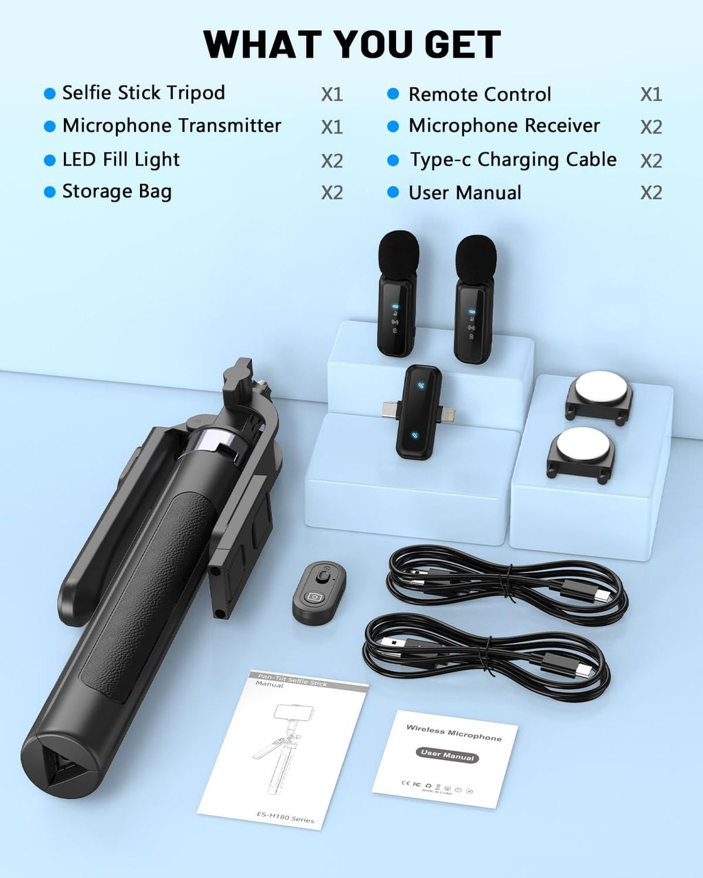 Yeaki Vlogging Kit for iPhone/Android, 71" Selfie Stick Tripod for iPhone with Light, Wireless Remote & Microphone, Adjustable Phone Tripod for TikTok/YouTube Starter Content Creator Essentials Kit
