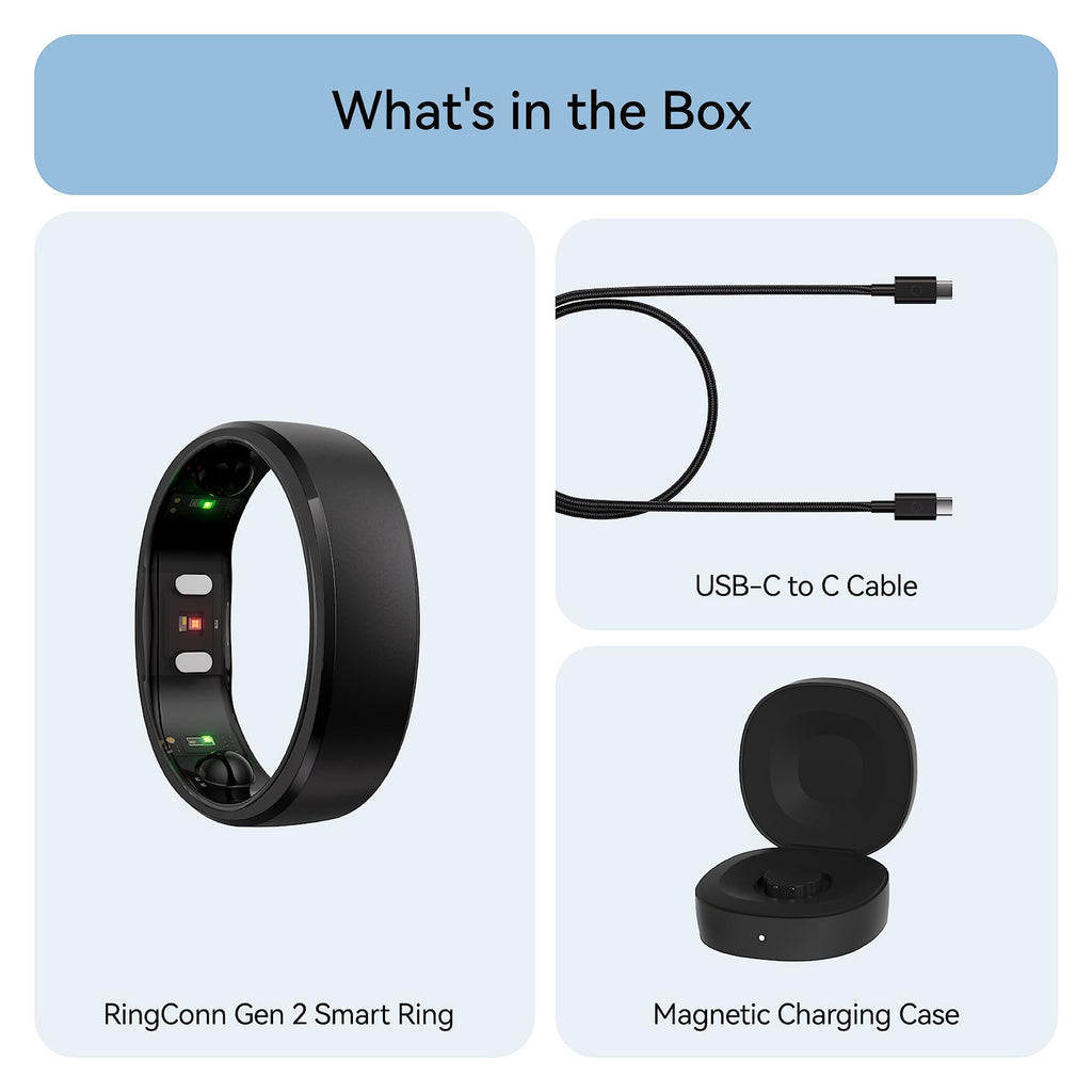 RingConn Gen 2, World’s First Smart Ring with Sleep Apnea Monitoring, No APP Subscription, 12-Day Battery Life, Stress/Heart Rate/Women's Health Tracker, Android & iOS Compatible (Black, Size 10)