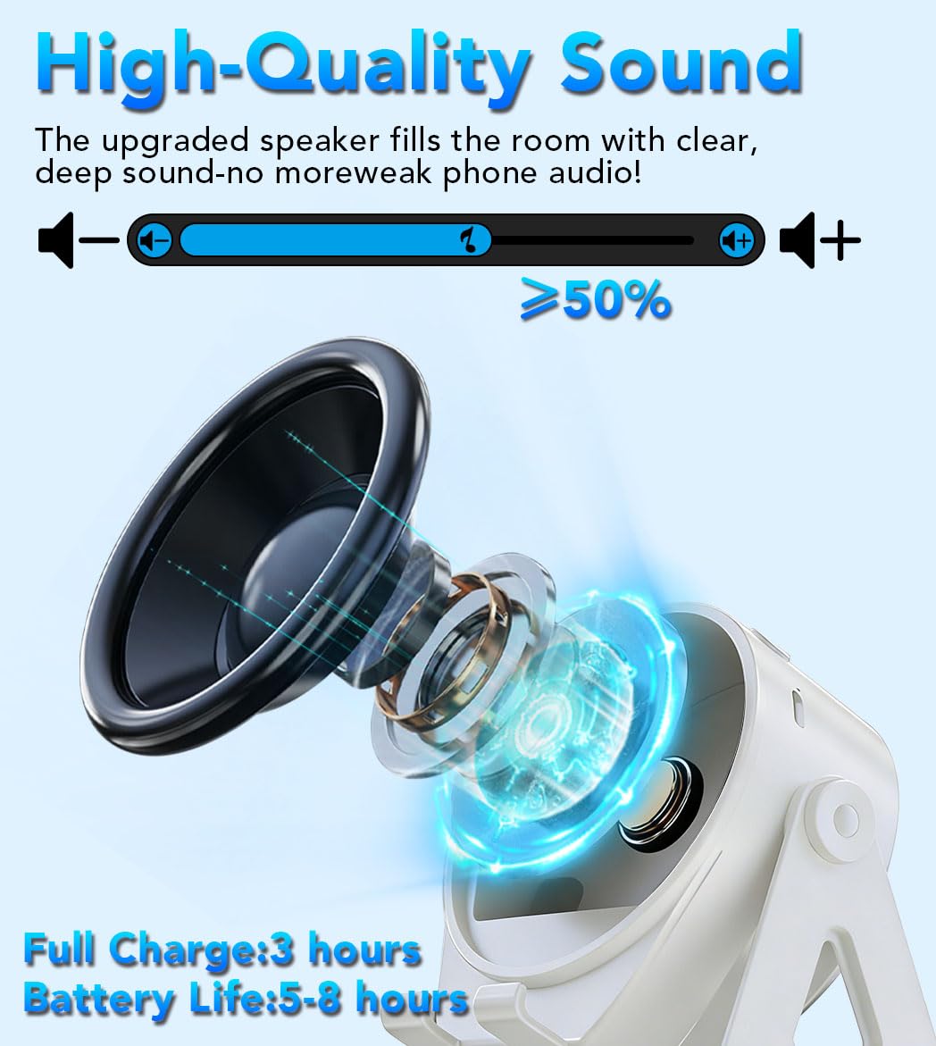Bluetooth Speaker, 4-in-1 Wireless Induction Speaker & RGB Light Stand Multi-Functional Phone Stand Instant-Connect Stereo Sound, 360° Adjustable Holder for iPhone/Android/iPad/Samsung (Black)