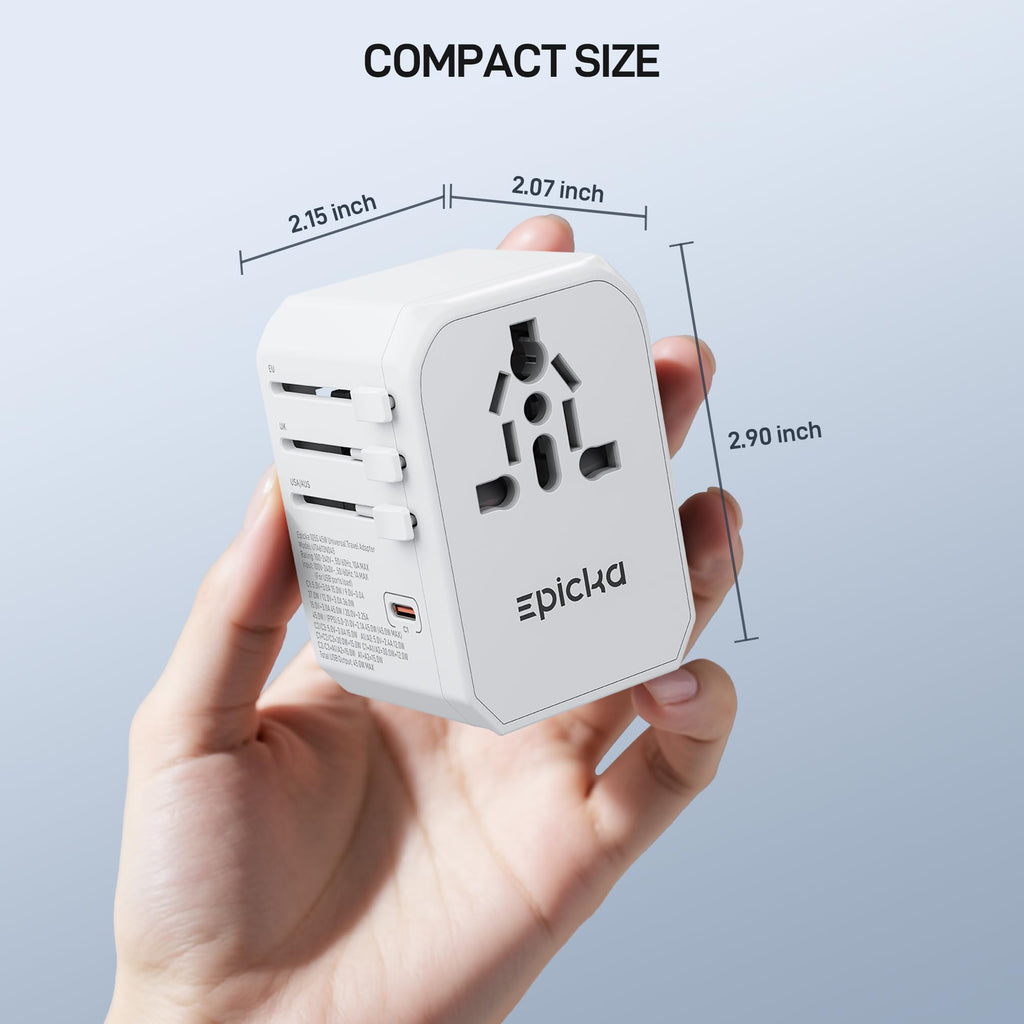 EPICKA Universal Travel Adapter GaN 45W, European Travel Plug Adapter with PD&QC Fast Charging(2 USB-A & 3 USB-C Ports) - Worldwide Travel Essentials, International Power Adapter for UK/US/AU (Black)