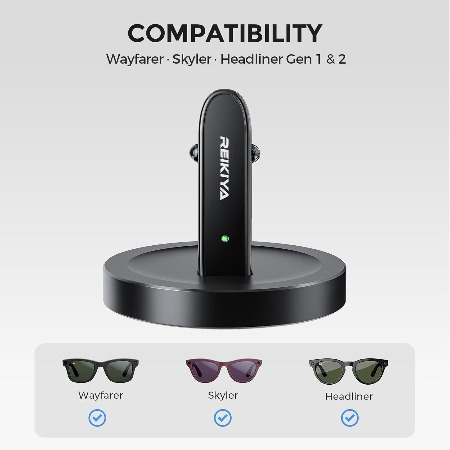 REIKIYA Charging Stand for Ray-Ban Meta Smart Glasses, Portable Charging Dock for Wayfarer, Headliner, Skyler with 3.3 ft USB-C Cable, Charger for Meta Glasses RayBan, RayBan Meta Accessories