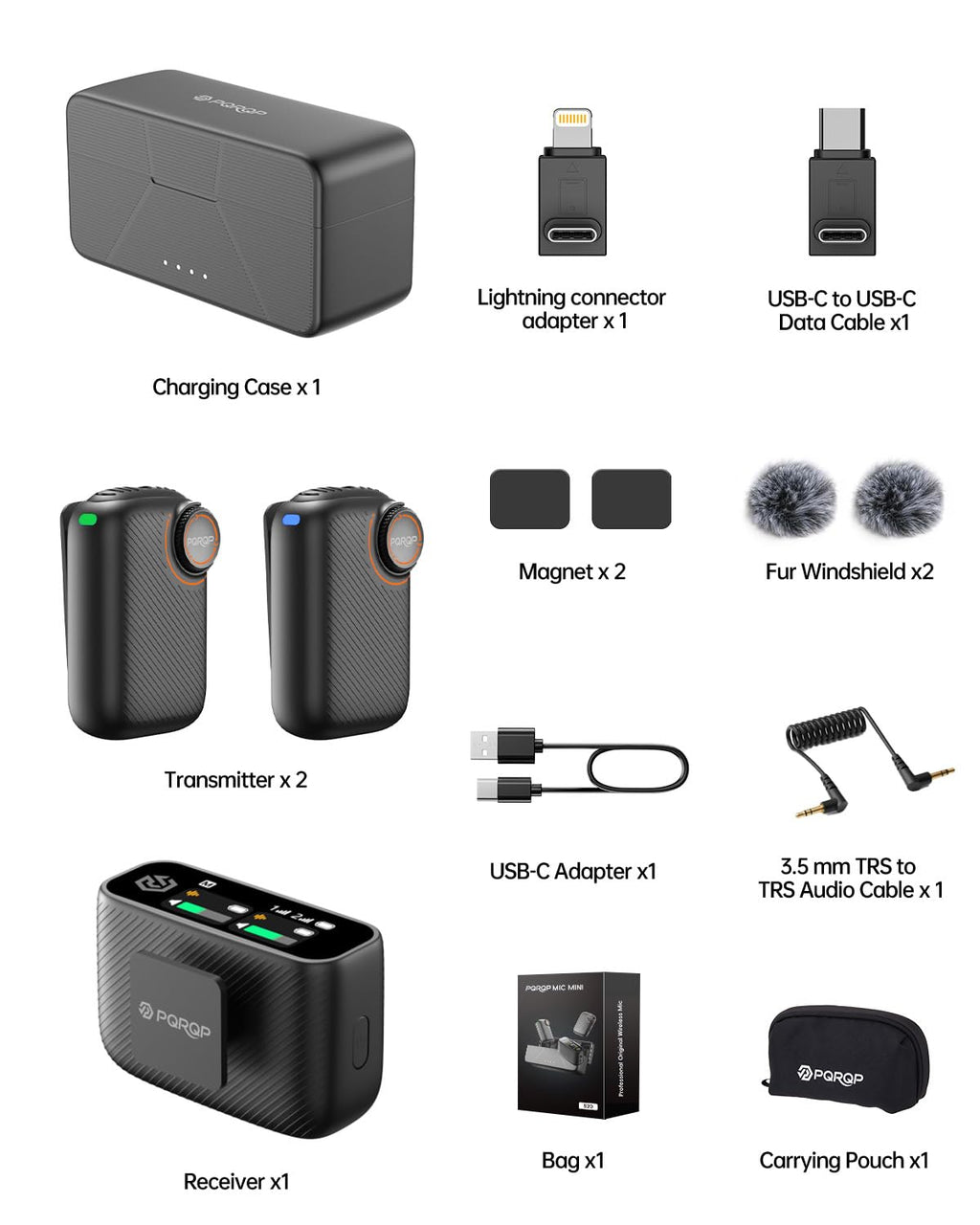 PQRQP Wireless Lavalier Microphone for iPhone/iPad/Android, 164ft Transmission, Mini Microphone with AI Noise Cancellation & Hi-Fi Sound, 24H Charging Case, Mic Ideal for Video Recording, Preamps
