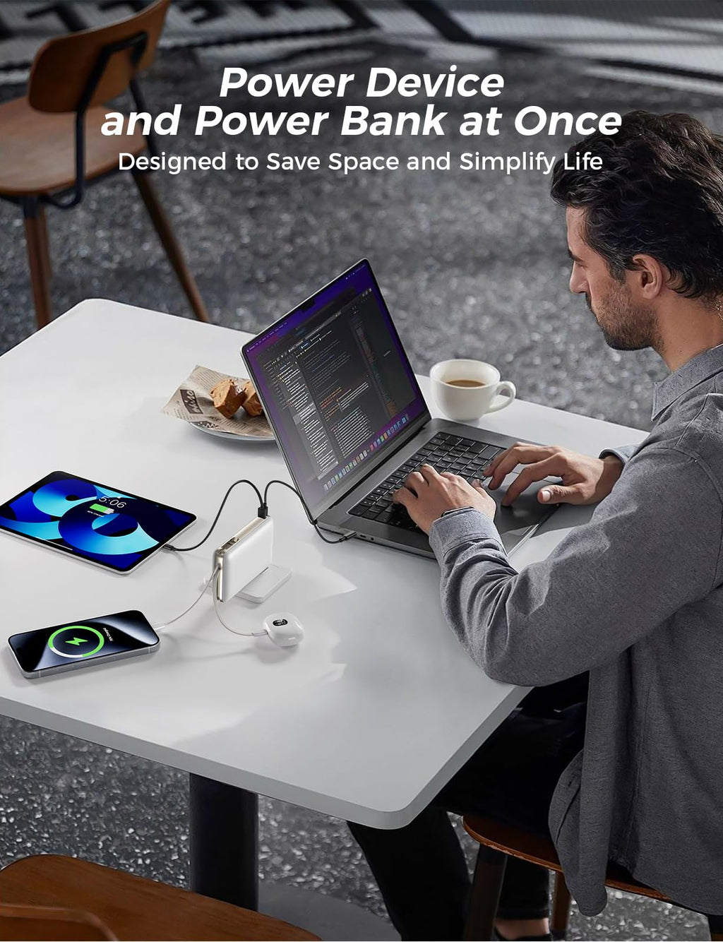 Portable Charger 50000mAh with Built-in Cables and AC Wall Plug, 22.5W Fast Charging Power Bank with LED Display for iPhone 17/16, Samsung, Android Devices, Camping, Road Trips and Travel, Black