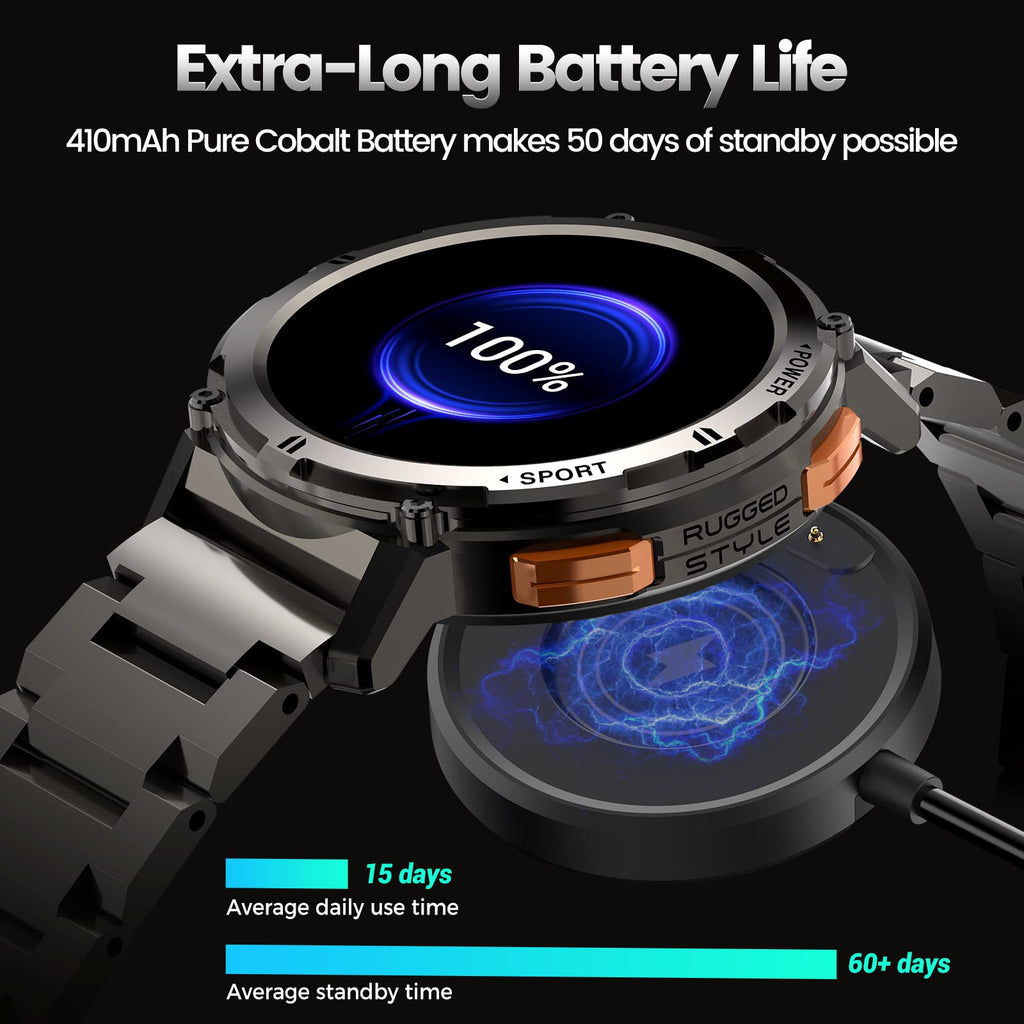 AMAZTIM Smart Watches for Men, 60 Days Extra-Long Battery, 50M Waterproof, Military Bluetooth Call(Answer/Dial Calls) 1.43" AMOLED Fitness Health Watch, AI Voice Assistant