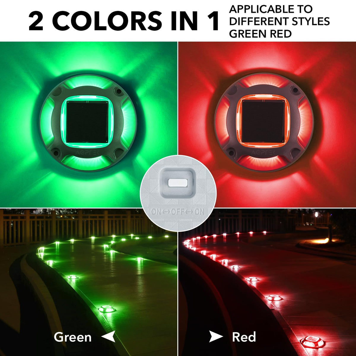 AGPTEK Solar Driveway Lights Outdoor 8 Pack, 2 Color Modes LED Deck Dock