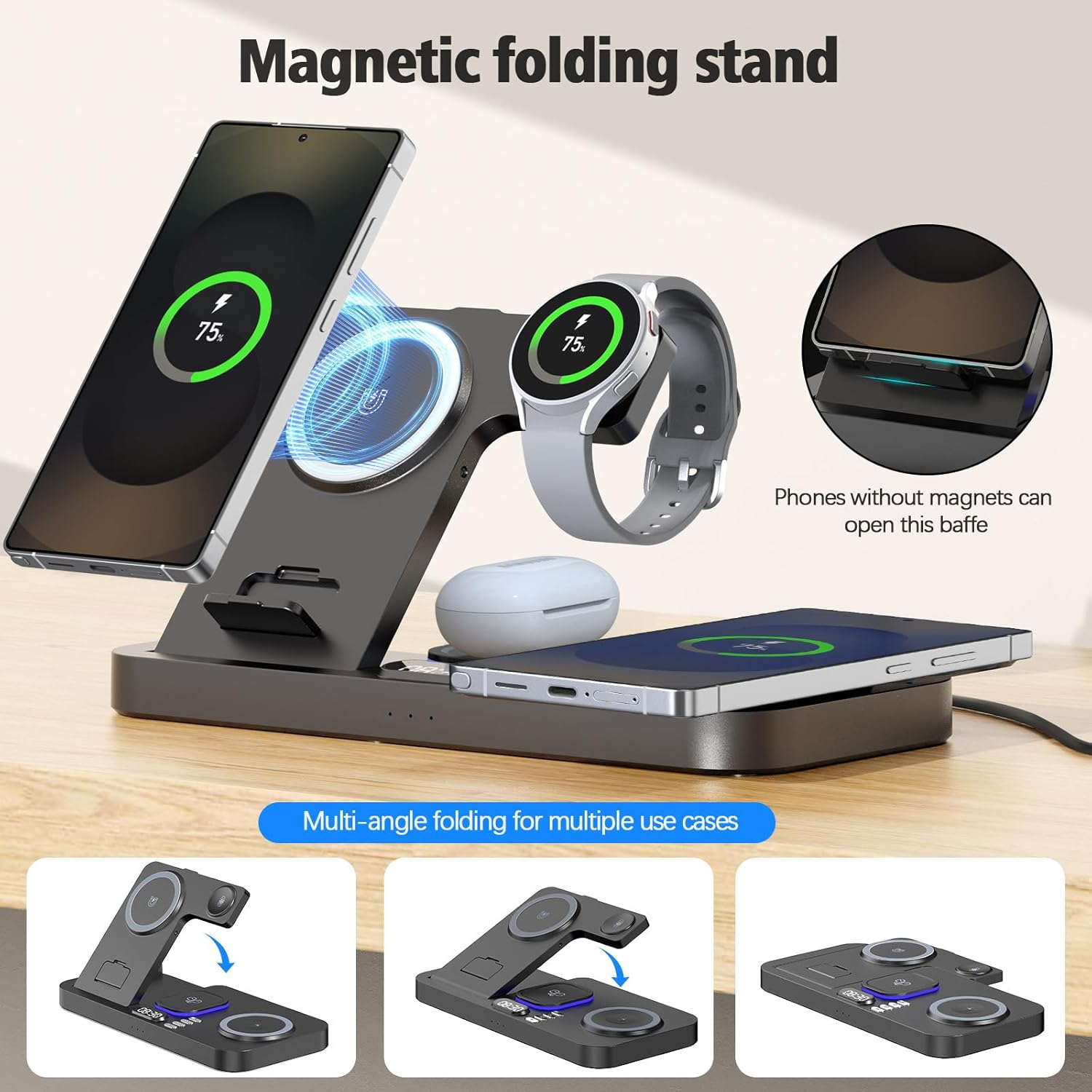 2026 Magnetic Wireless Charger for Samsung, 6 in 1 Charging Station,30W Dual Wireless Charger Phone with Clock & 7-Color Night Light,for Samsung S25,for Galaxy Buds for Samsung Galaxy Watch