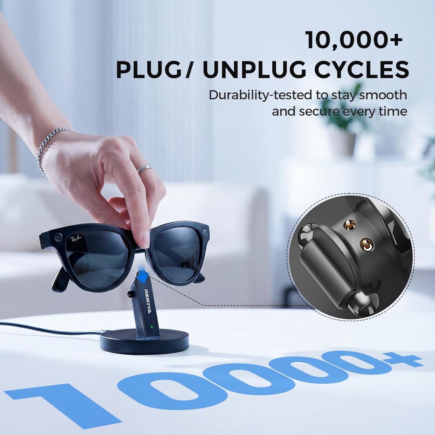 REIKIYA Charging Stand for Ray-Ban Meta Smart Glasses, Portable Charging Dock for Wayfarer, Headliner, Skyler with 3.3 ft USB-C Cable, Charger for Meta Glasses RayBan, RayBan Meta Accessories