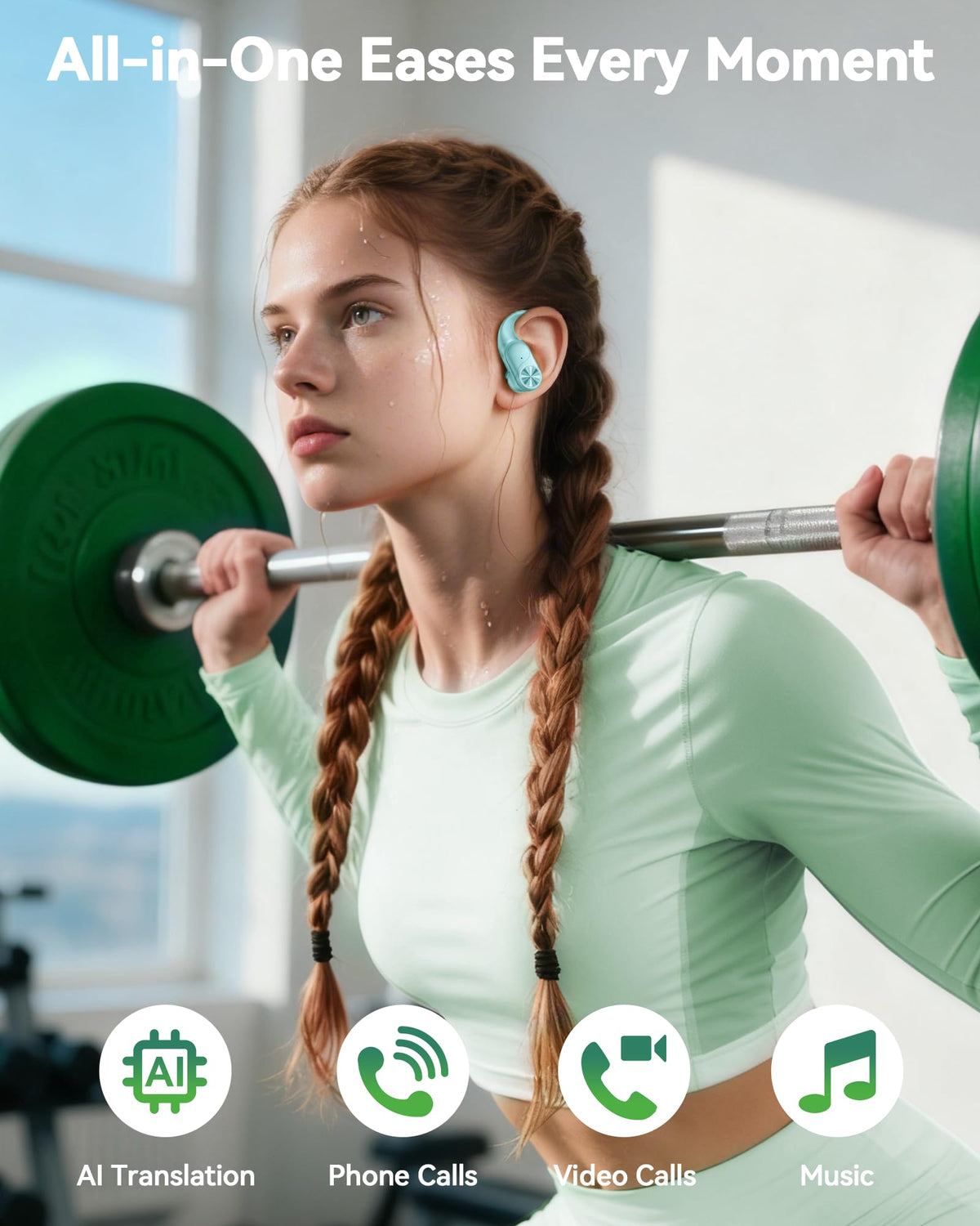 PocBuds Bluetooth Headphones Wireless Earbuds 80hrs Playtime Wireless Charging Case Digital Display Sports Ear Buds with Earhook Deep Bass IPX7 Waterproof Over-Ear Earphones for TV Phone Laptop Black