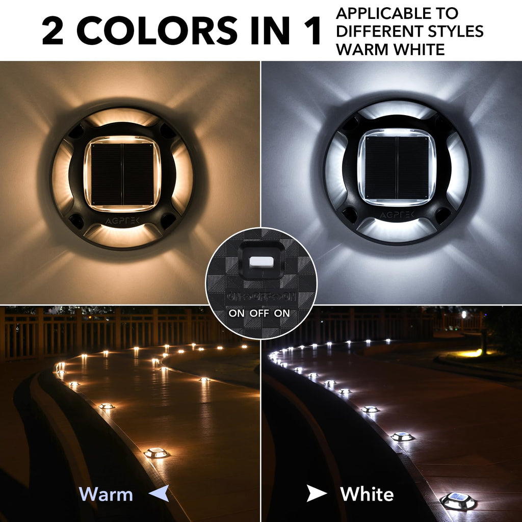 AGPTEK Solar Driveway Lights Outdoor 8 Pack, 2 Color Modes LED Deck Dock
